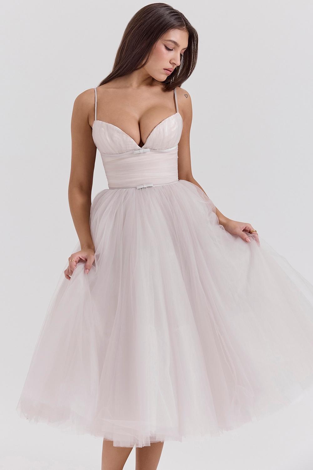 Countess  french dove tulle midi dress - sale Product Image