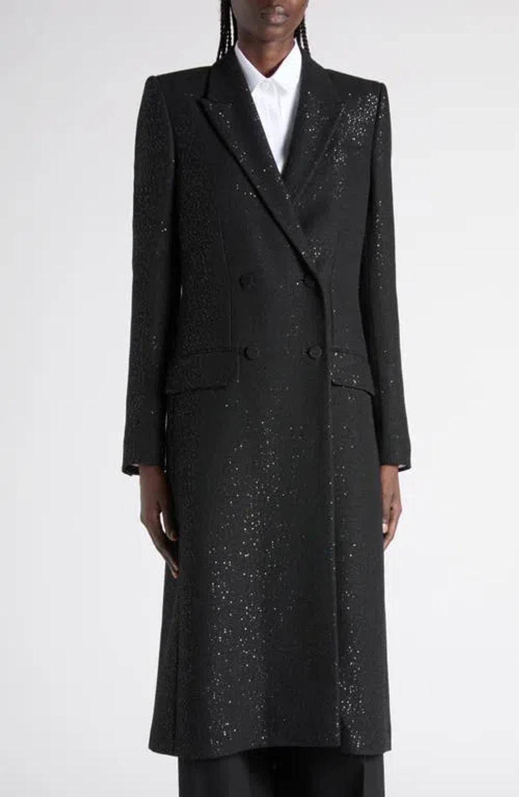 TOM FORD Sequined Wool Blend Crepe Double Breasted Coat In Black Product Image