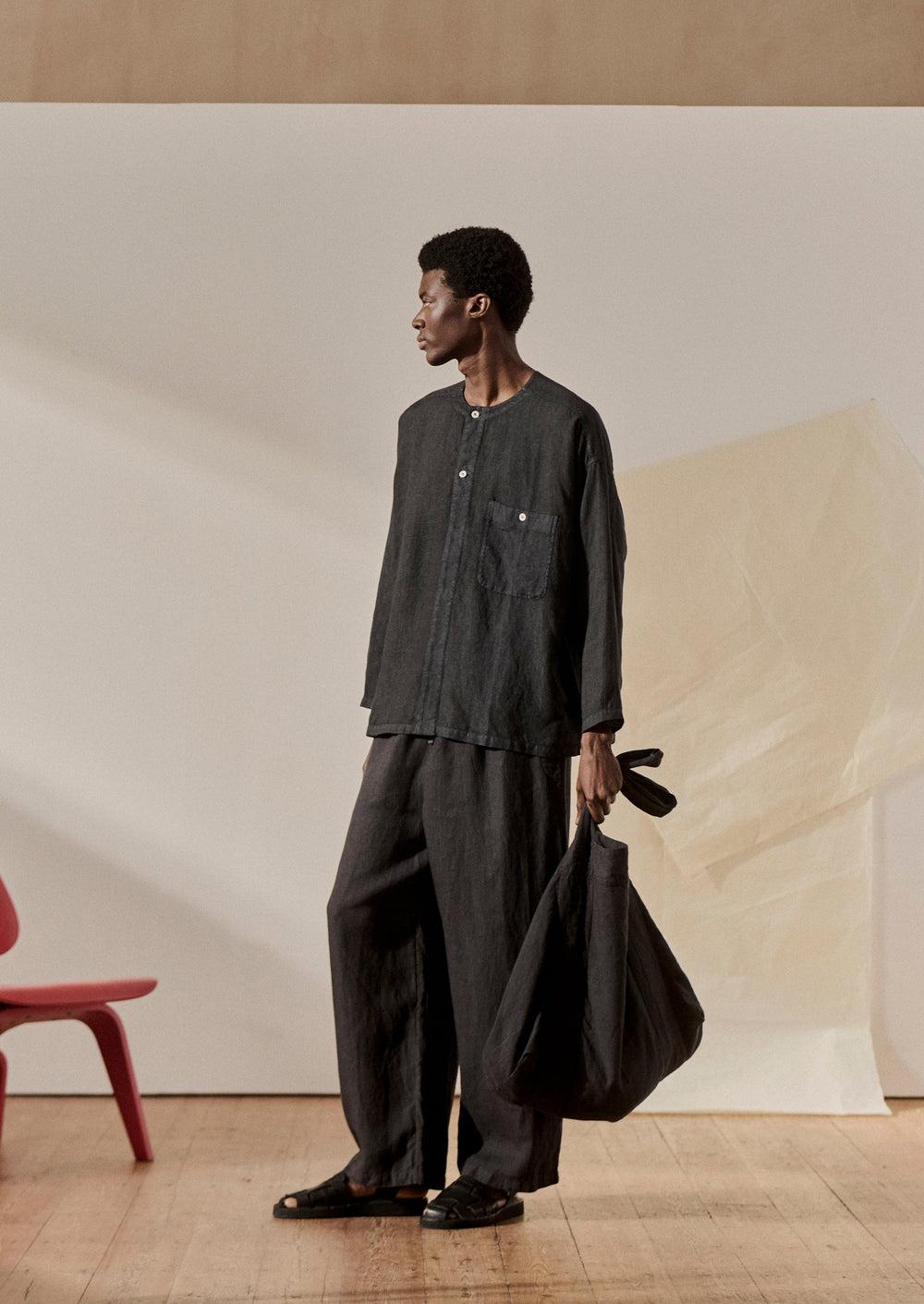 Garment Dyed Linen Drawstring Pants | Black Pepper Product Image