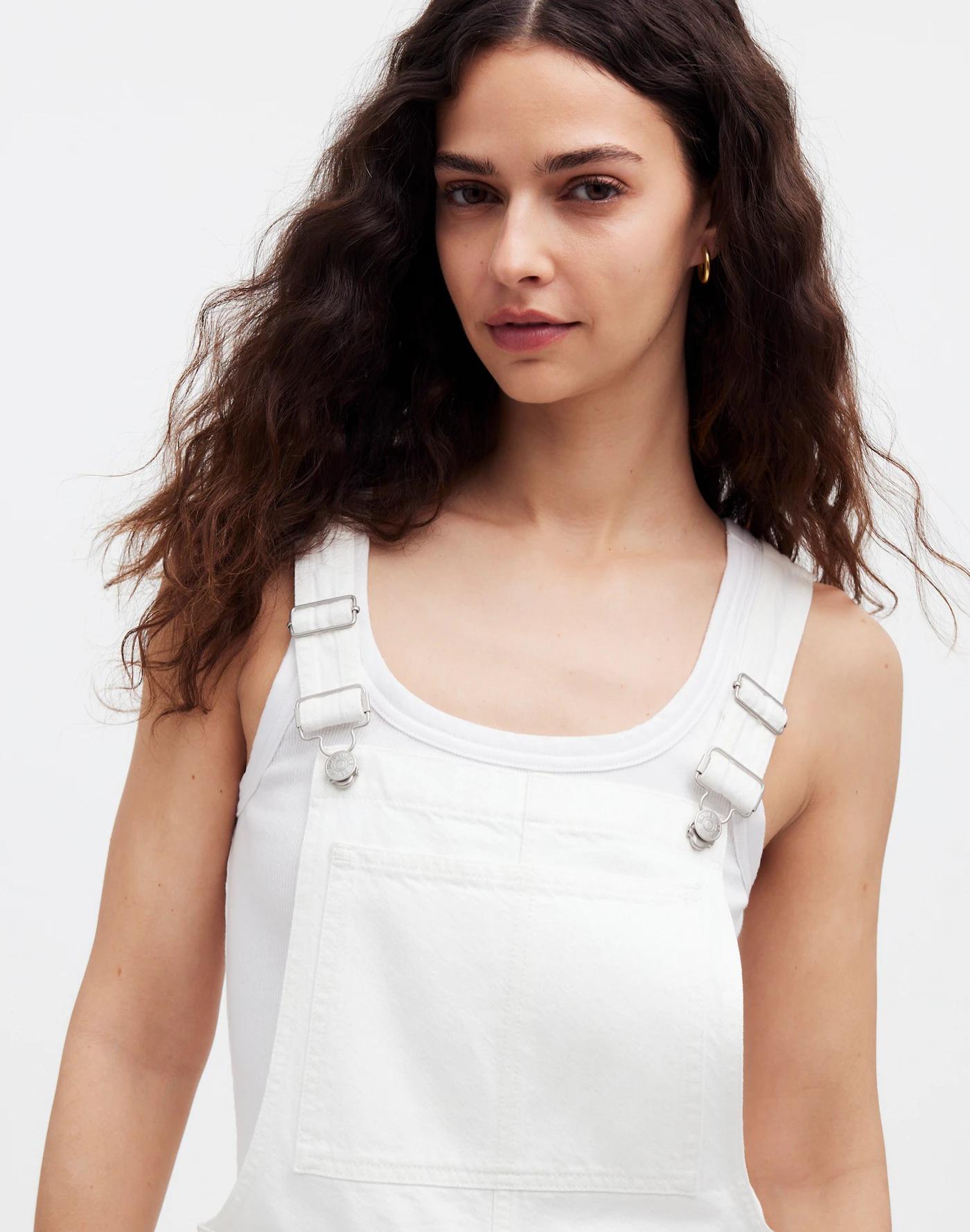 Denim Oversized Carpenter Shortalls in Tile White: Raw Hem Edition Product Image