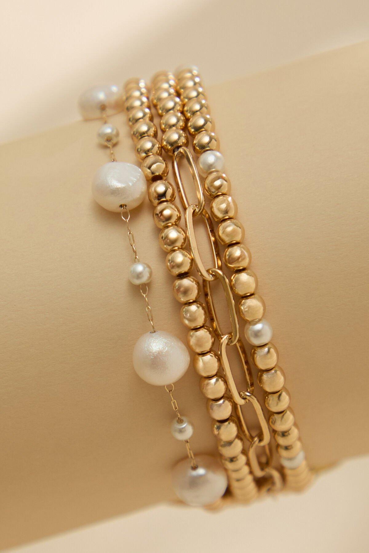 Beaded Gold Pearl Smart Watch Band Product Image