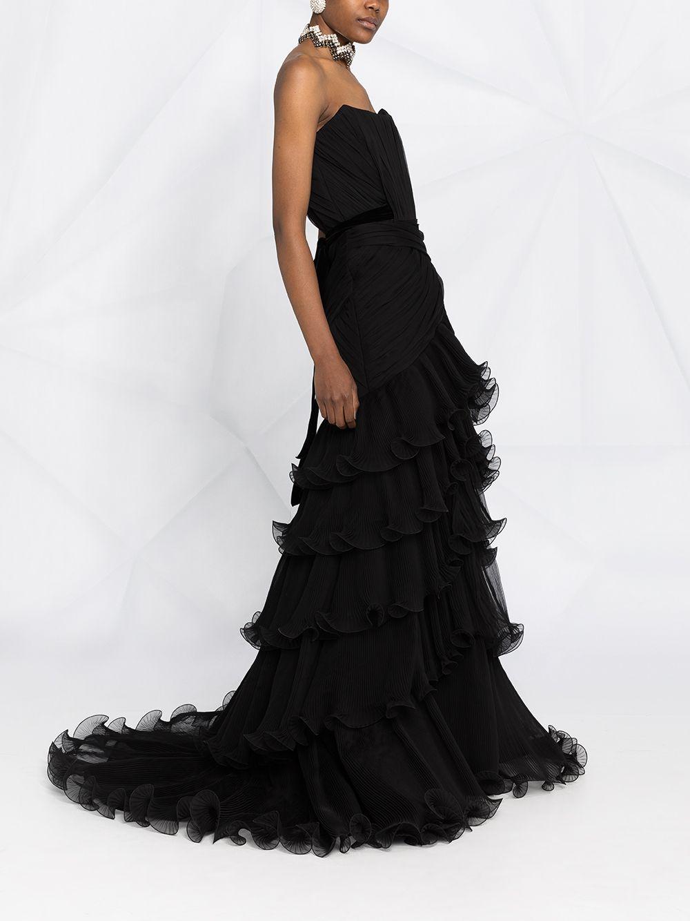 sleeveless ruffle silk gown Product Image