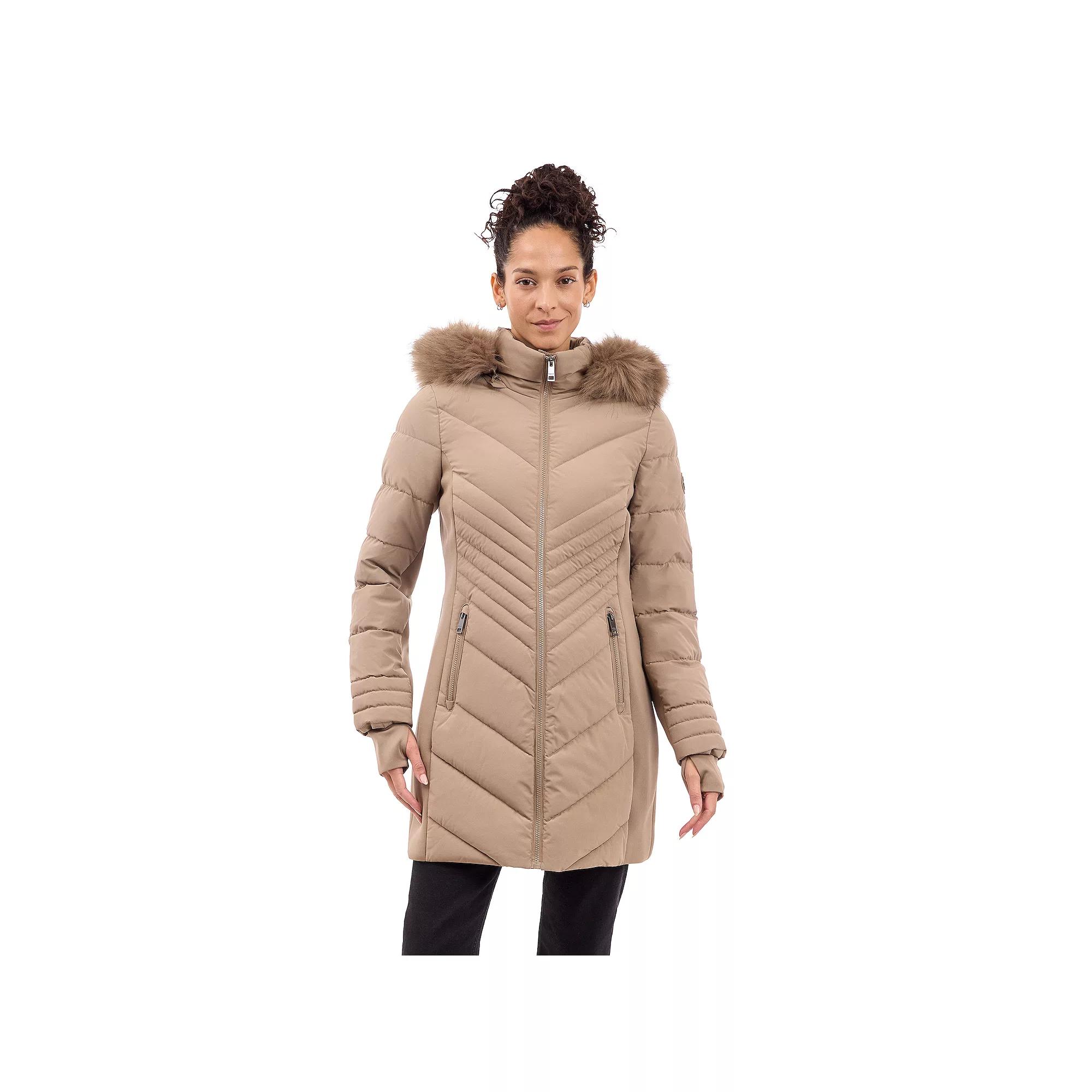 Women's London Fog Faux Fur Trimmed Hooded Puffer Jacket,  Product Image