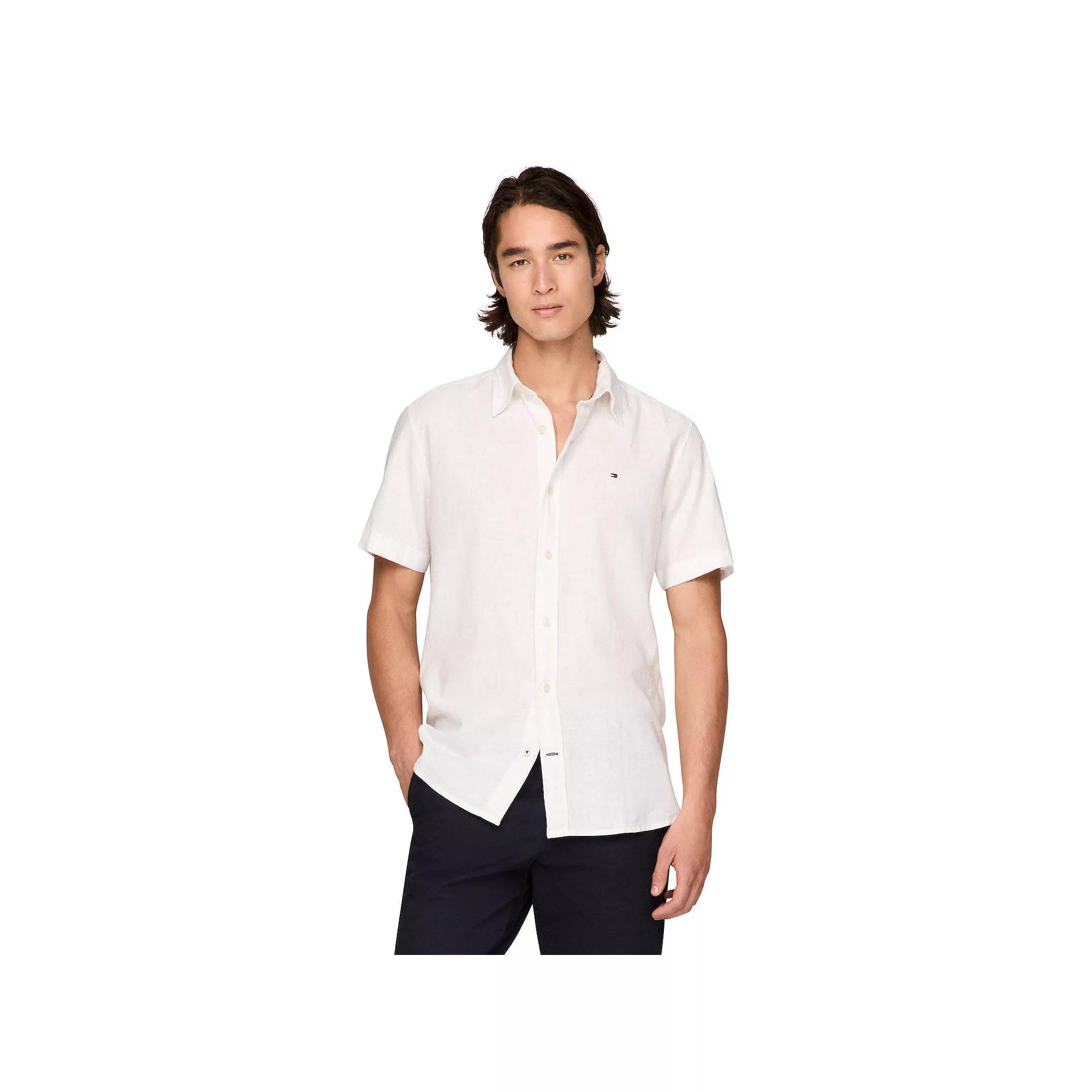 Men's Tommy Hilfiger Short Sleeve Linen Blend Solid Shirt,  Product Image