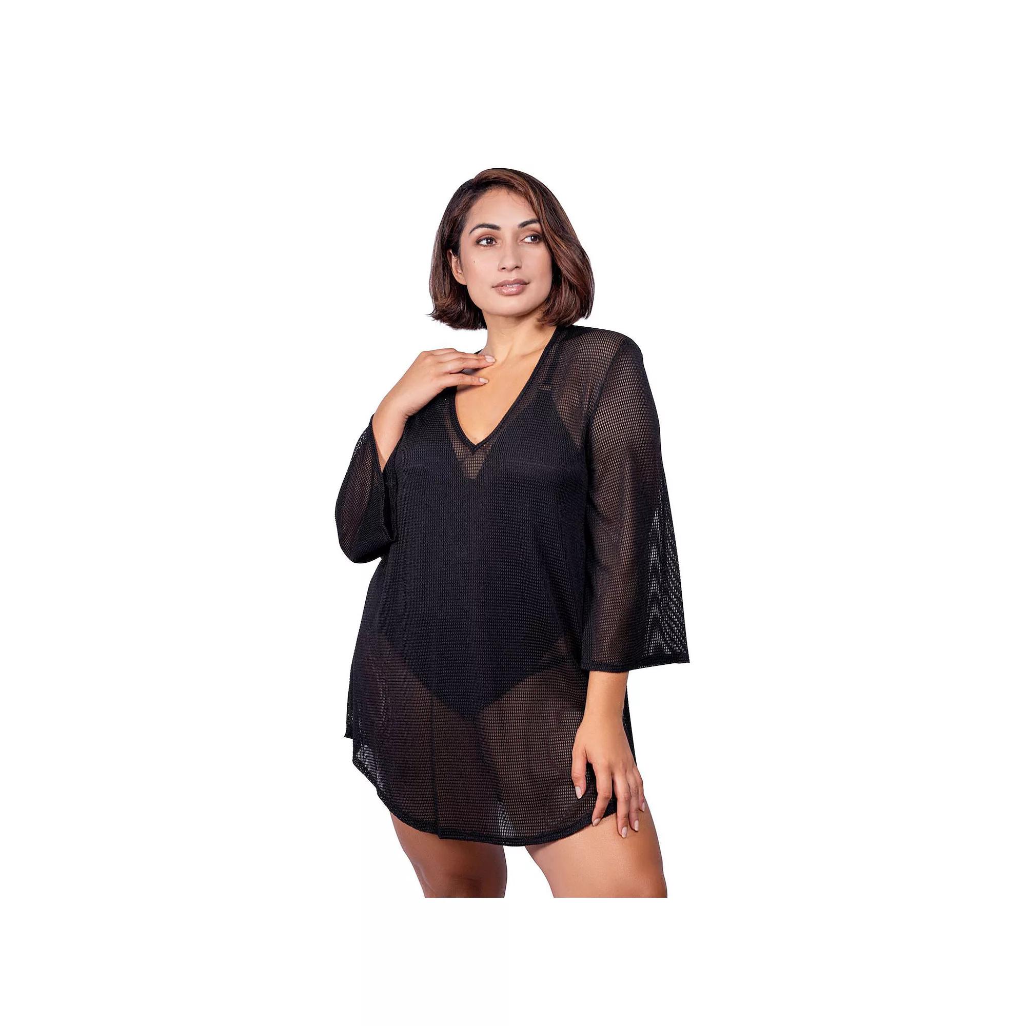 Plus Size Jordan Taylor Sheer Swim Tunic Cover-Up, Women's, Size: 1XL, Black Product Image