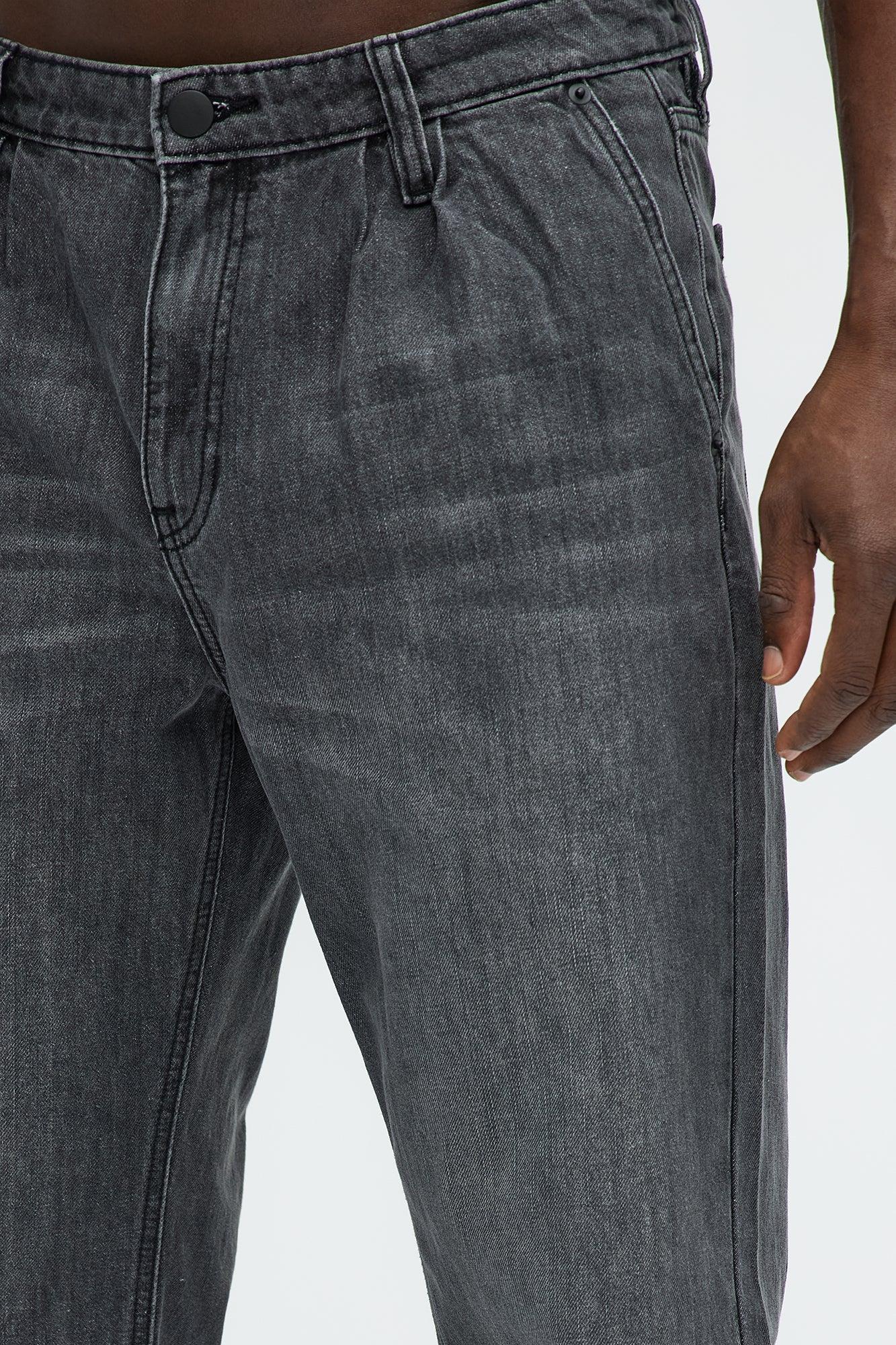 Phoenix Pleated Straight Jeans - Grey Product Image