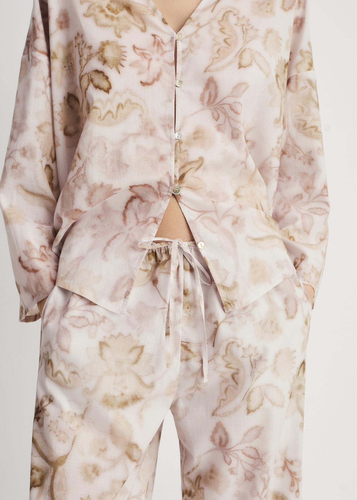 Pajama pants with floral detail - Women | MANGO USA Product Image