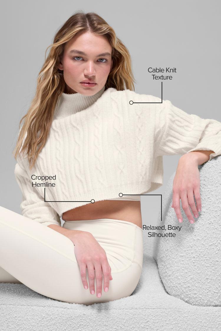 Cable Knit Cropped Winter Bliss Turtleneck Long Sleeve - Ivory Product Image