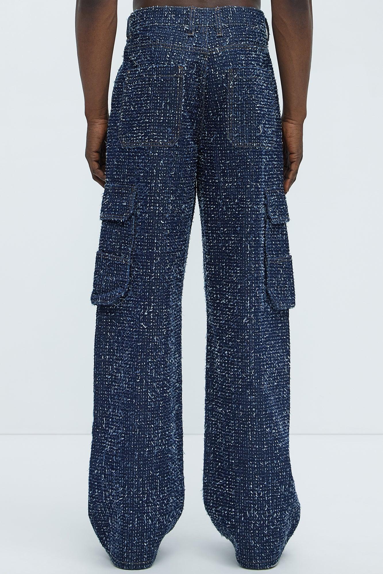 Unleaded Distressed Relaxed Cargo Jeans - Indigo Product Image