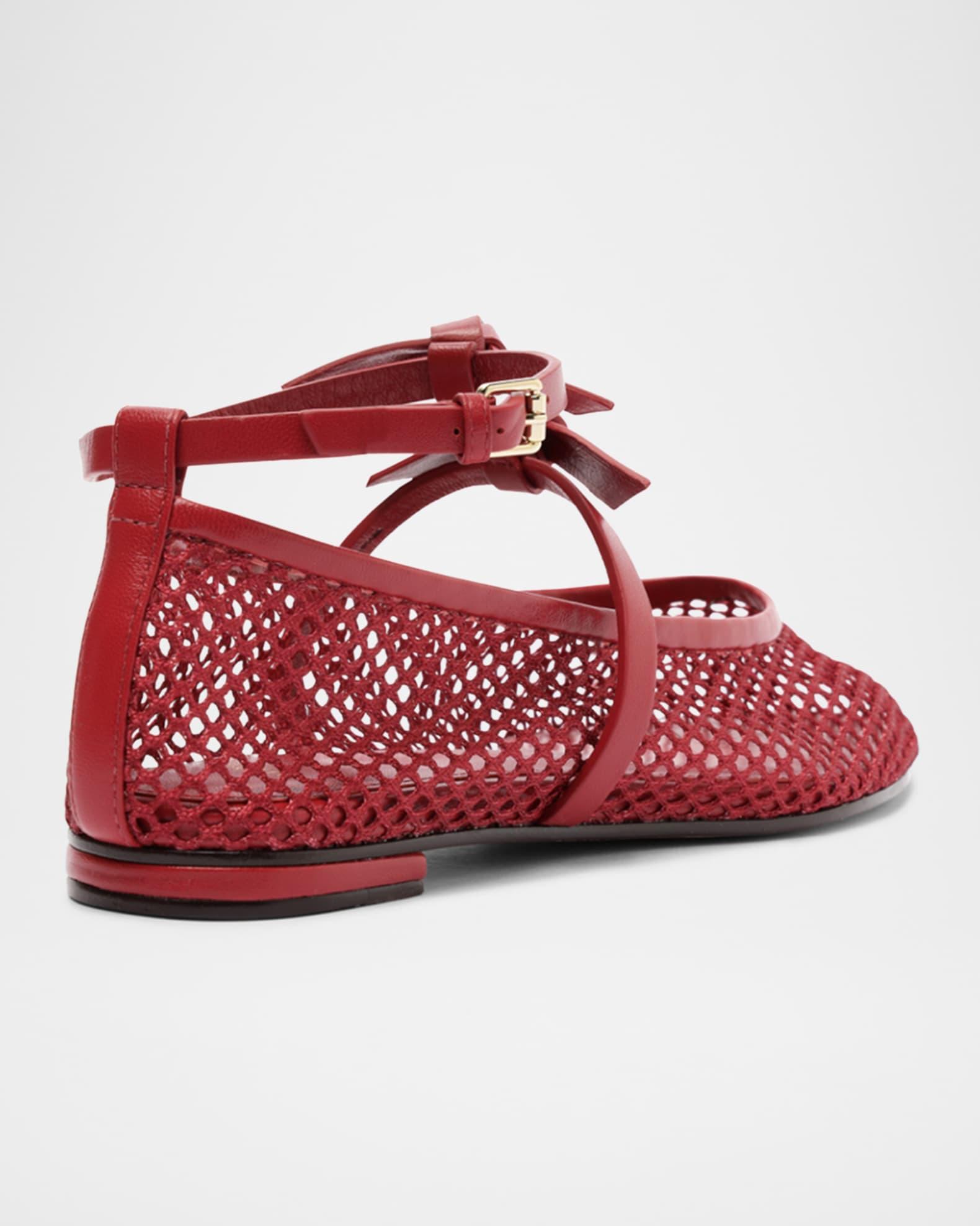 Slim Clarita Bow-Strap Fishnet Ballerina Flats Product Image
