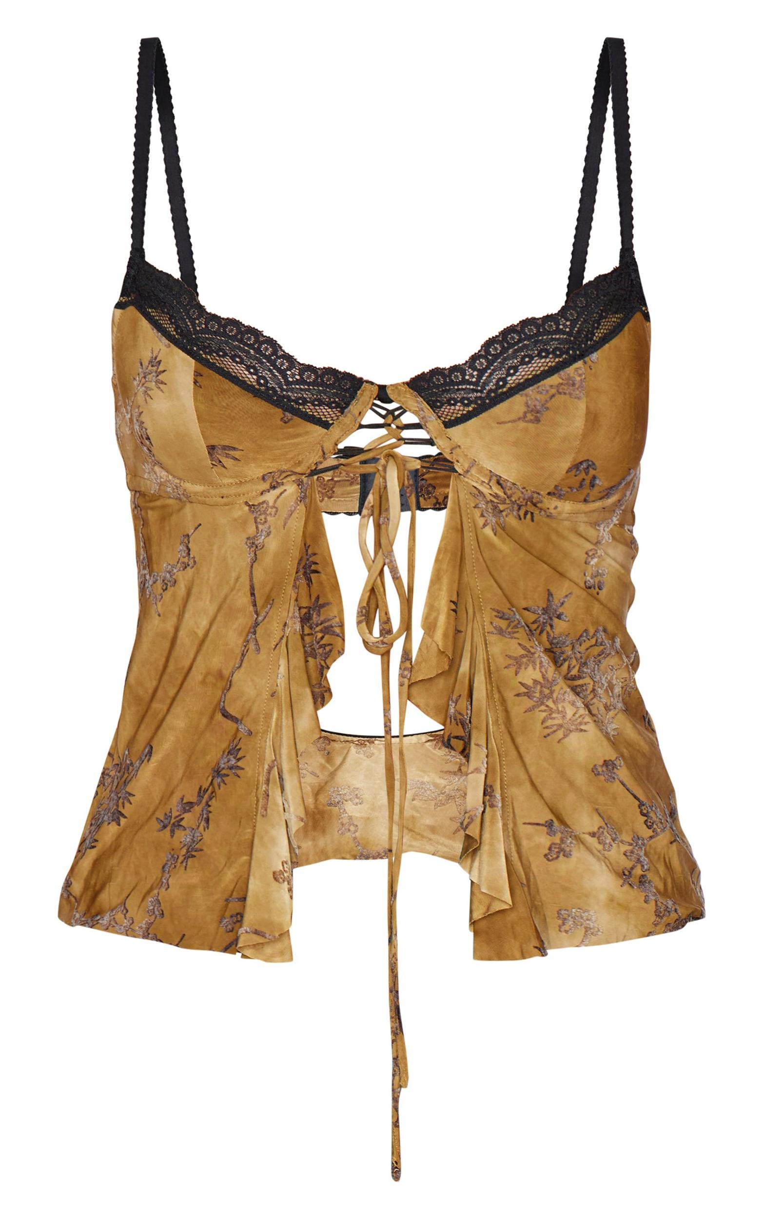 Tall Green Devore Lace Trim Strappy Long Top Product Image