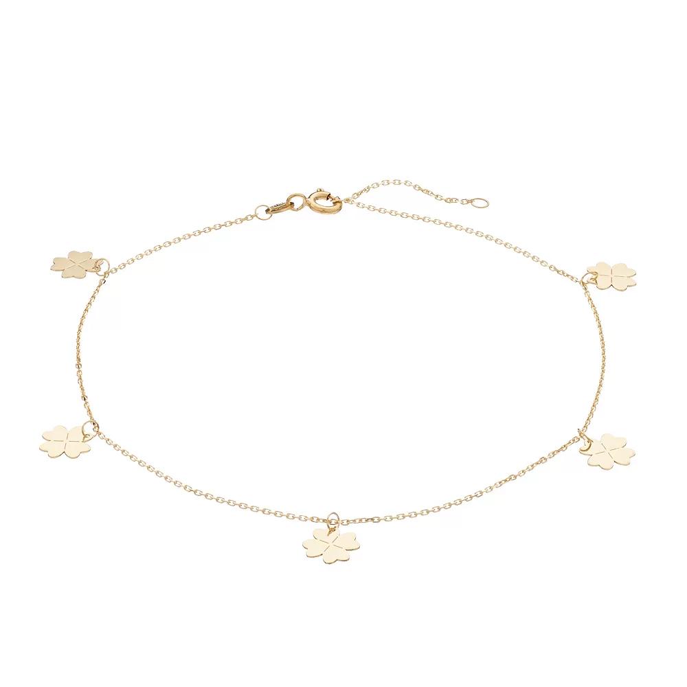 Au Naturale 14k Gold Adjustable Clover Station Anklet, Womens Product Image