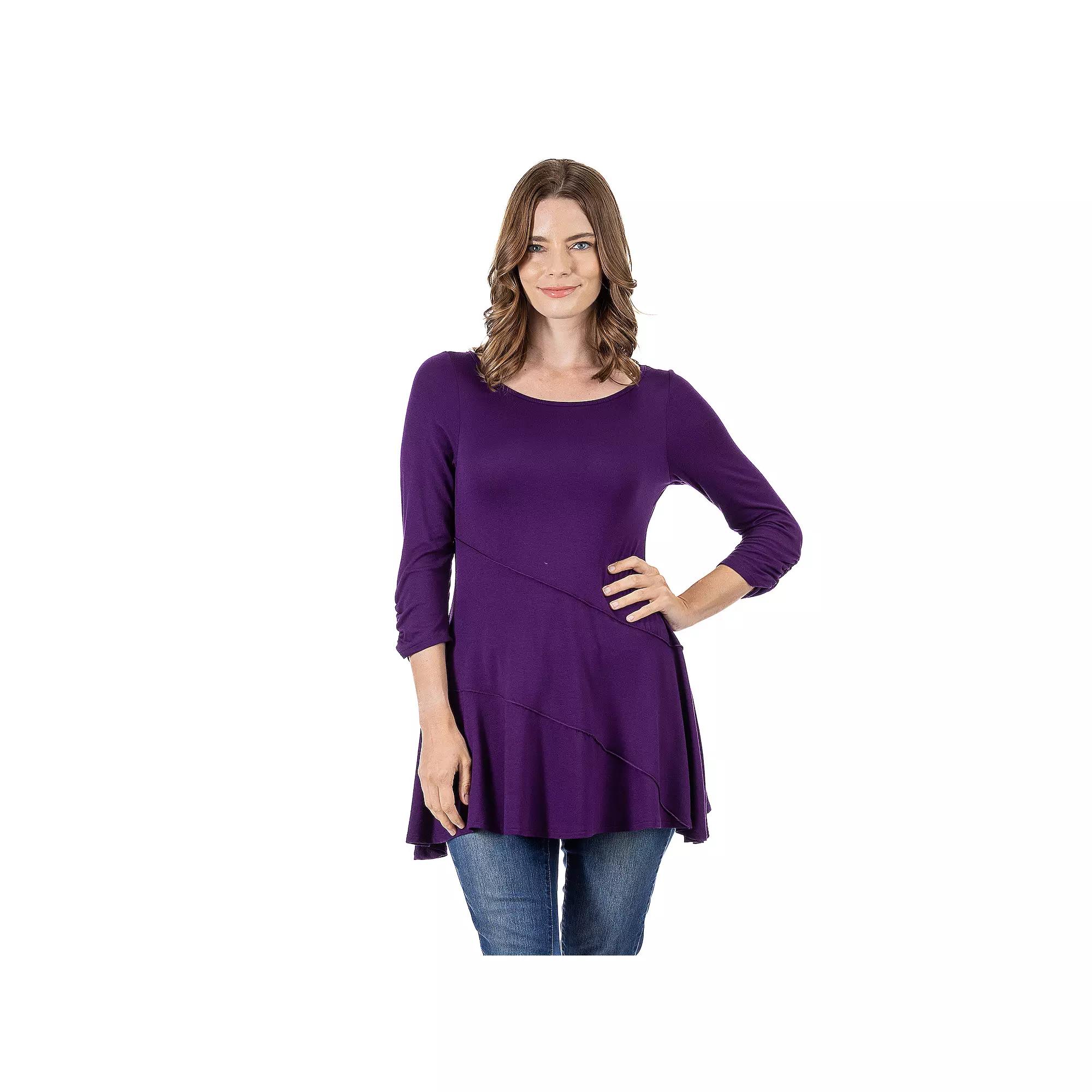 Women's 24Seven Comfort Apparel Ruched Swing Tunic Top,  Product Image