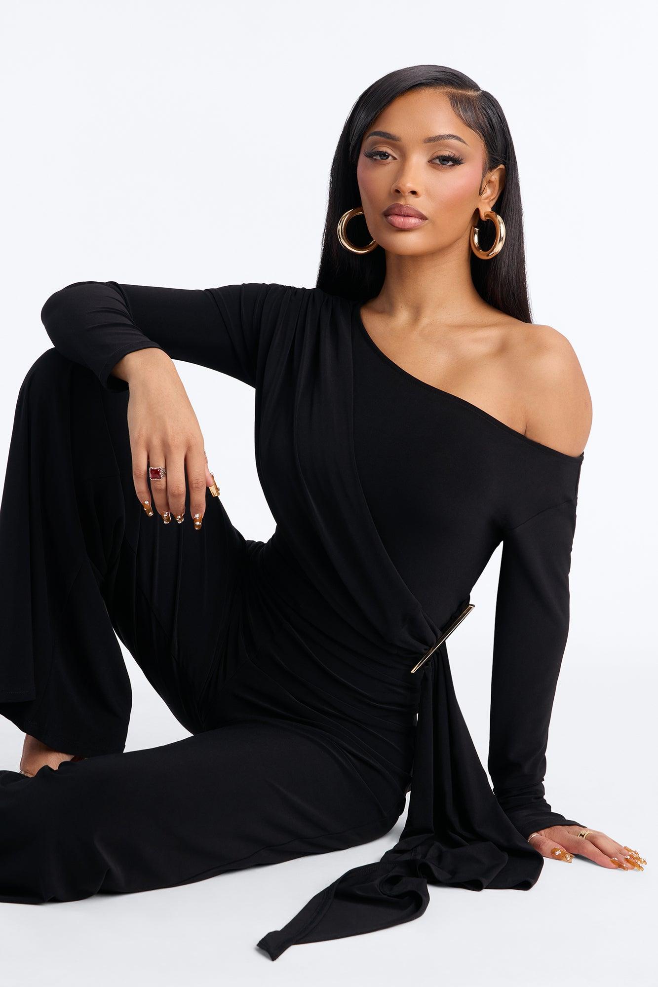 Adri Draped Wide Leg Jumpsuit - Black Female Product Image