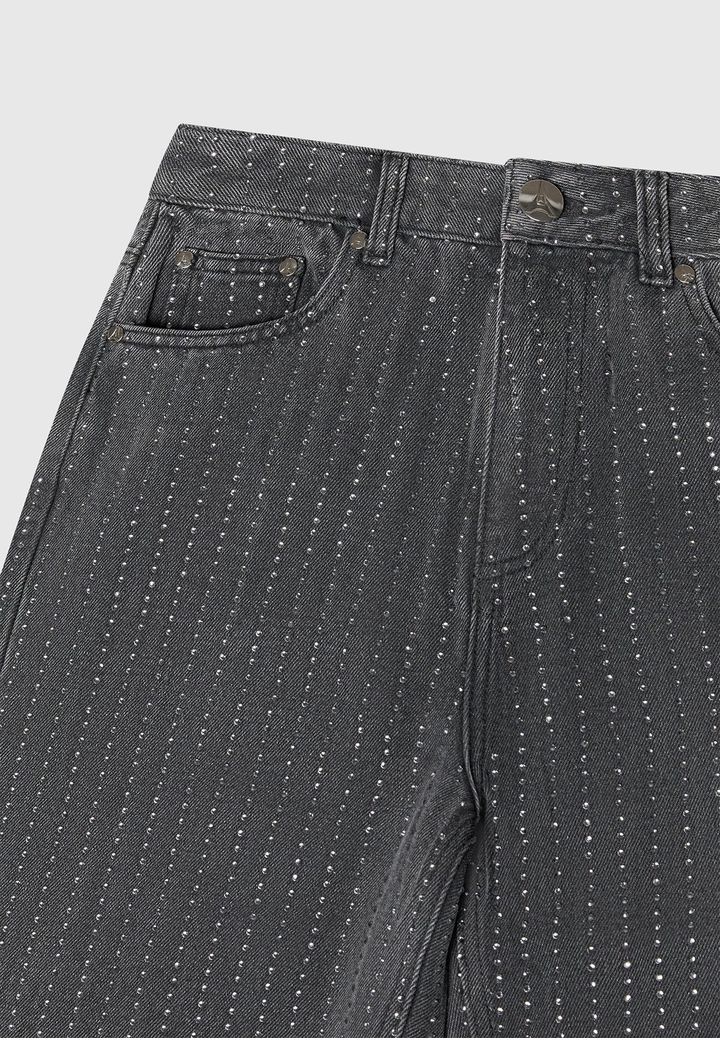 Rhinestone Mom Jeans - Washed Grey Female Product Image