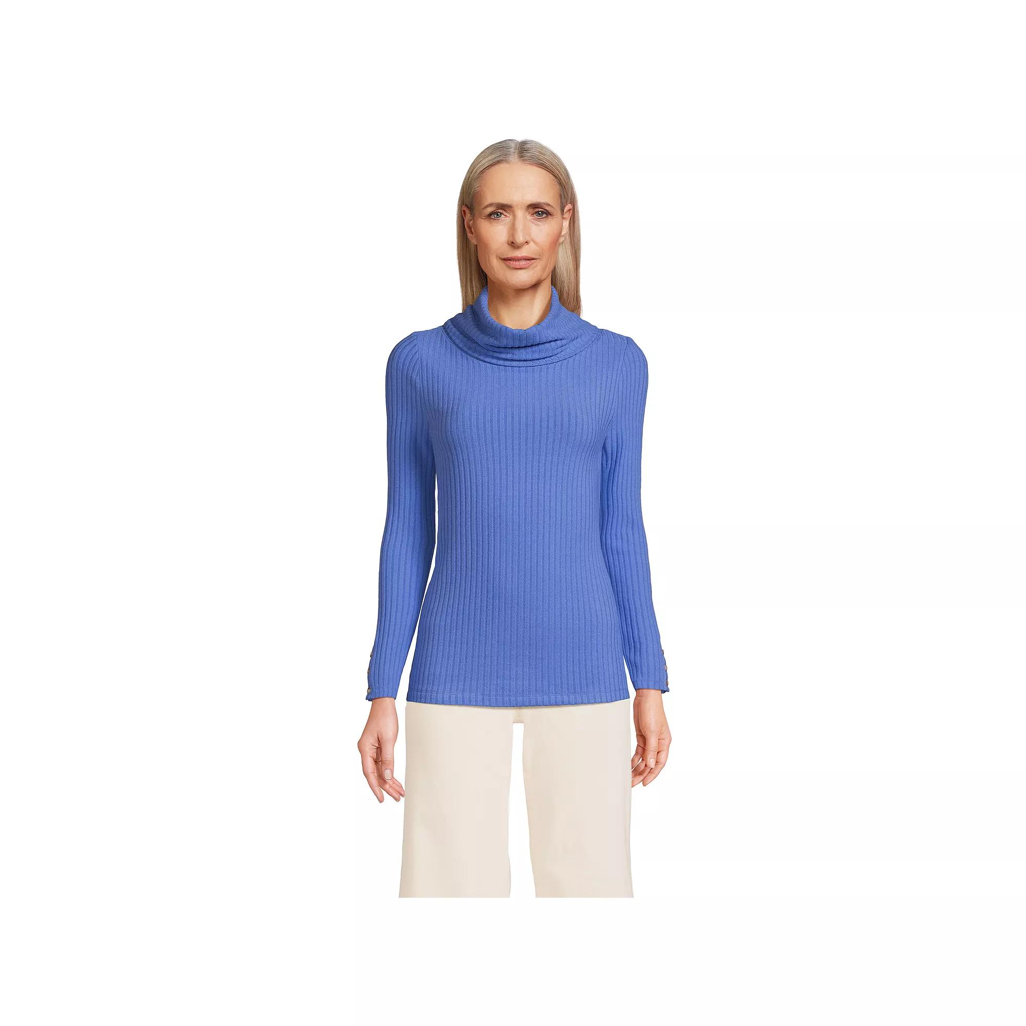 Women's Lands' End Long-Sleeve Wide Rib Turtleneck,  Product Image