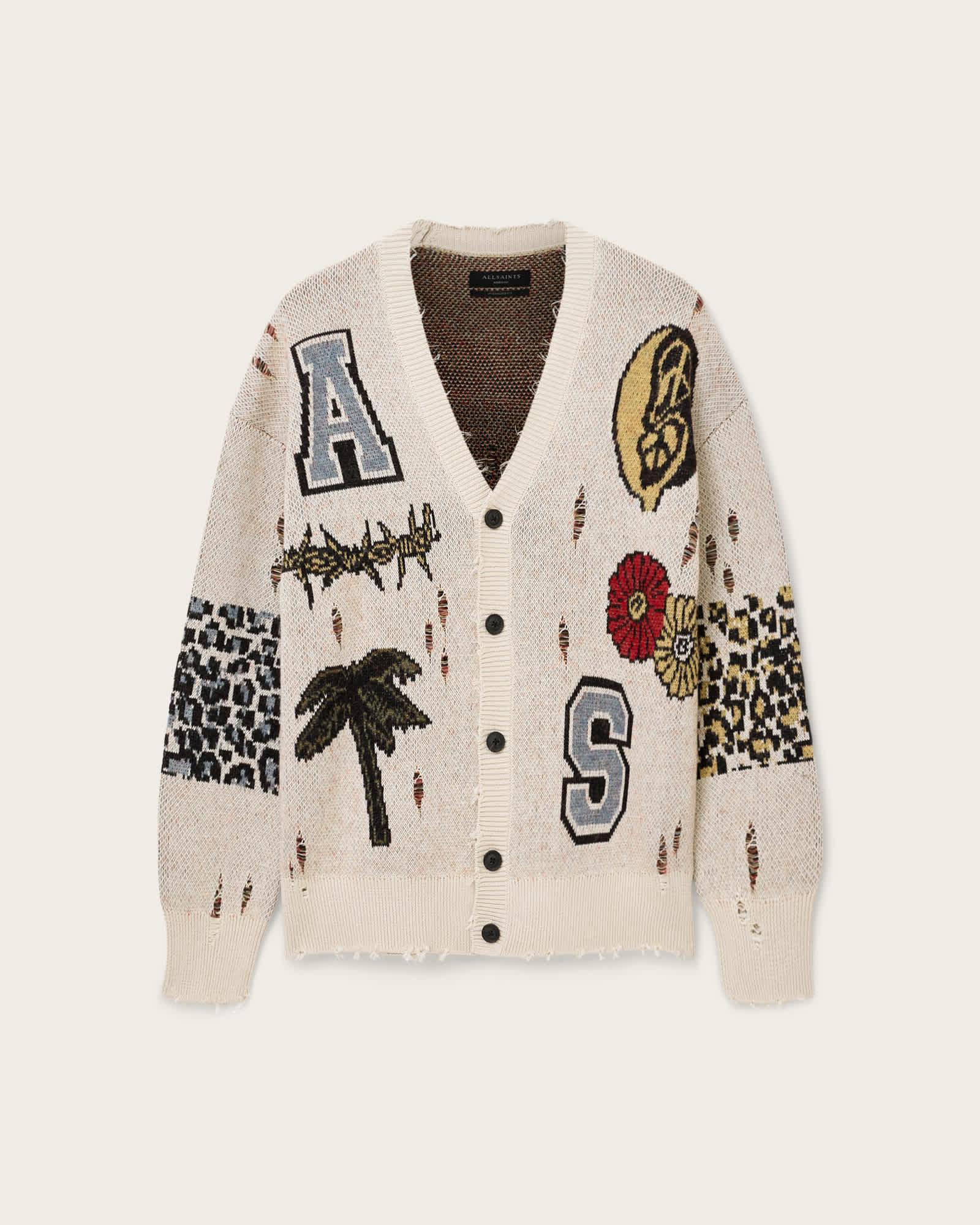 Foxx Jacquard Oversized Cardigan ECRU WHITE | ALLSAINTS US Product Image