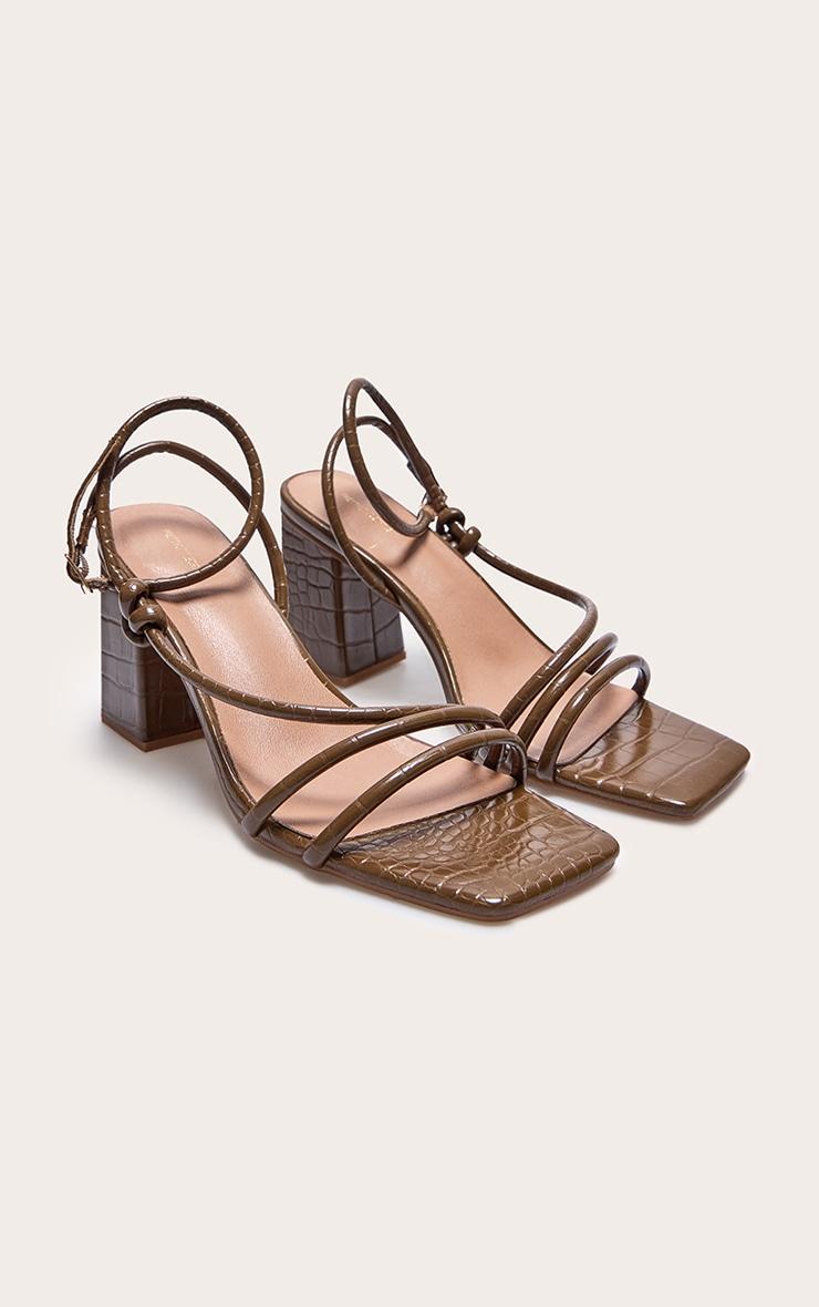 Chocolate Croc PU Square Toe Strappy Tube Asymmetric Block Heeled Sandals Product Image