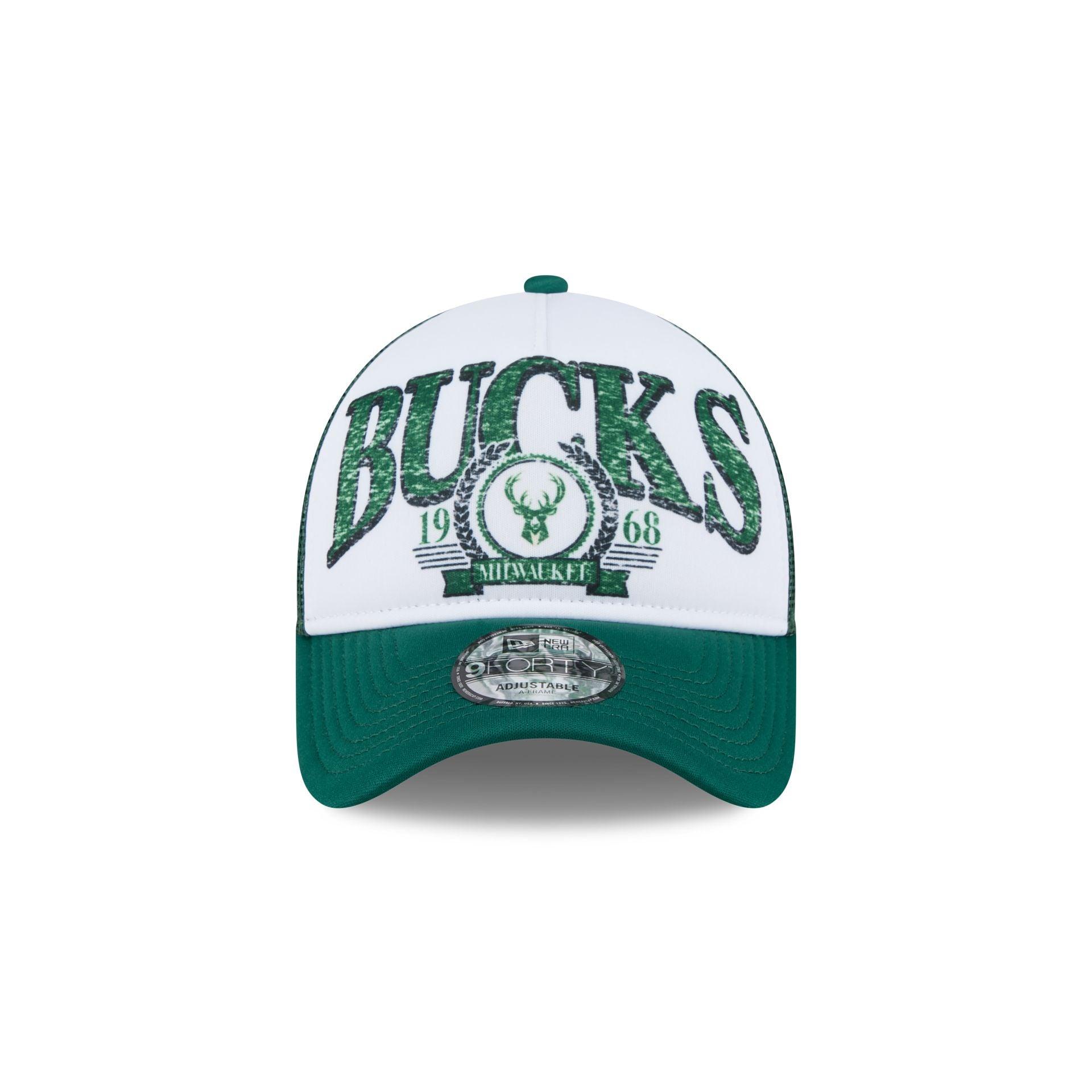 Milwaukee Bucks Distressed 9FORTY A-Frame Trucker Hat Male Product Image