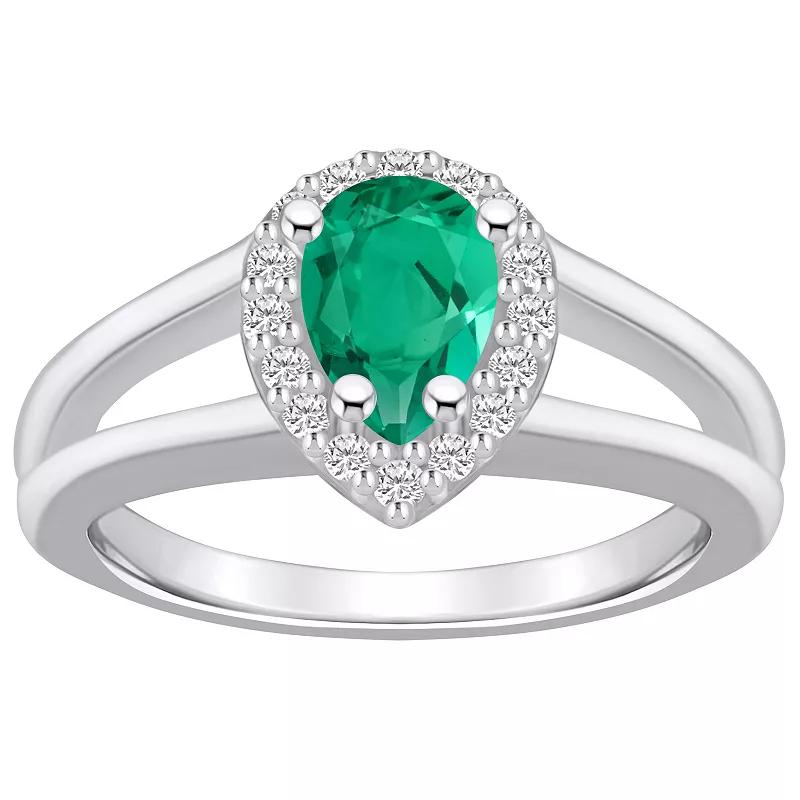 Alyson Layne 10k White Gold Pear Shape Gemstone 1/6 Carat T.W. Diamond Halo Ring, Women's, Size: 9, Created Green Product Image