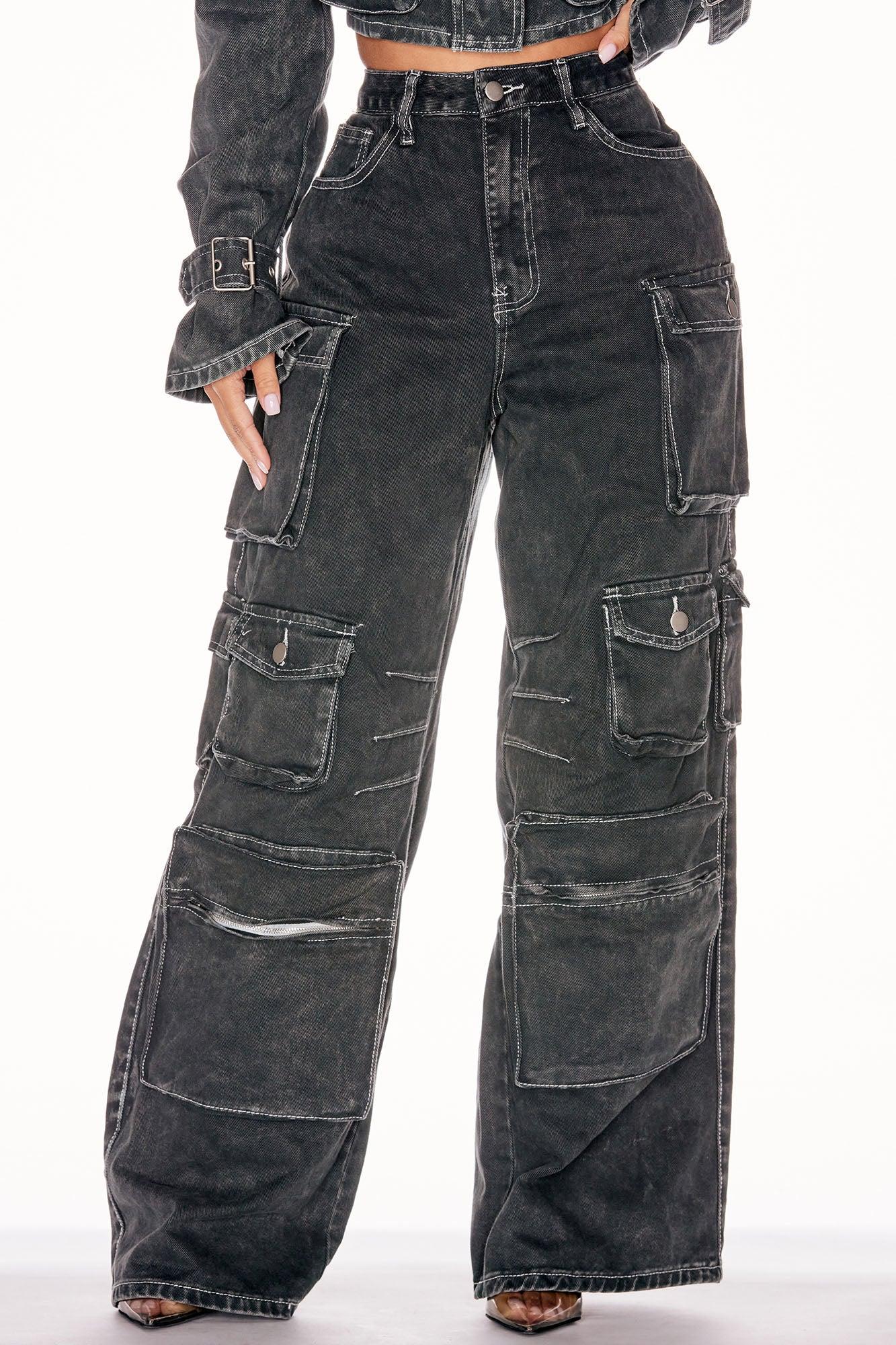 Petite Lily High Rise Cargo Jeans - Green Product Image