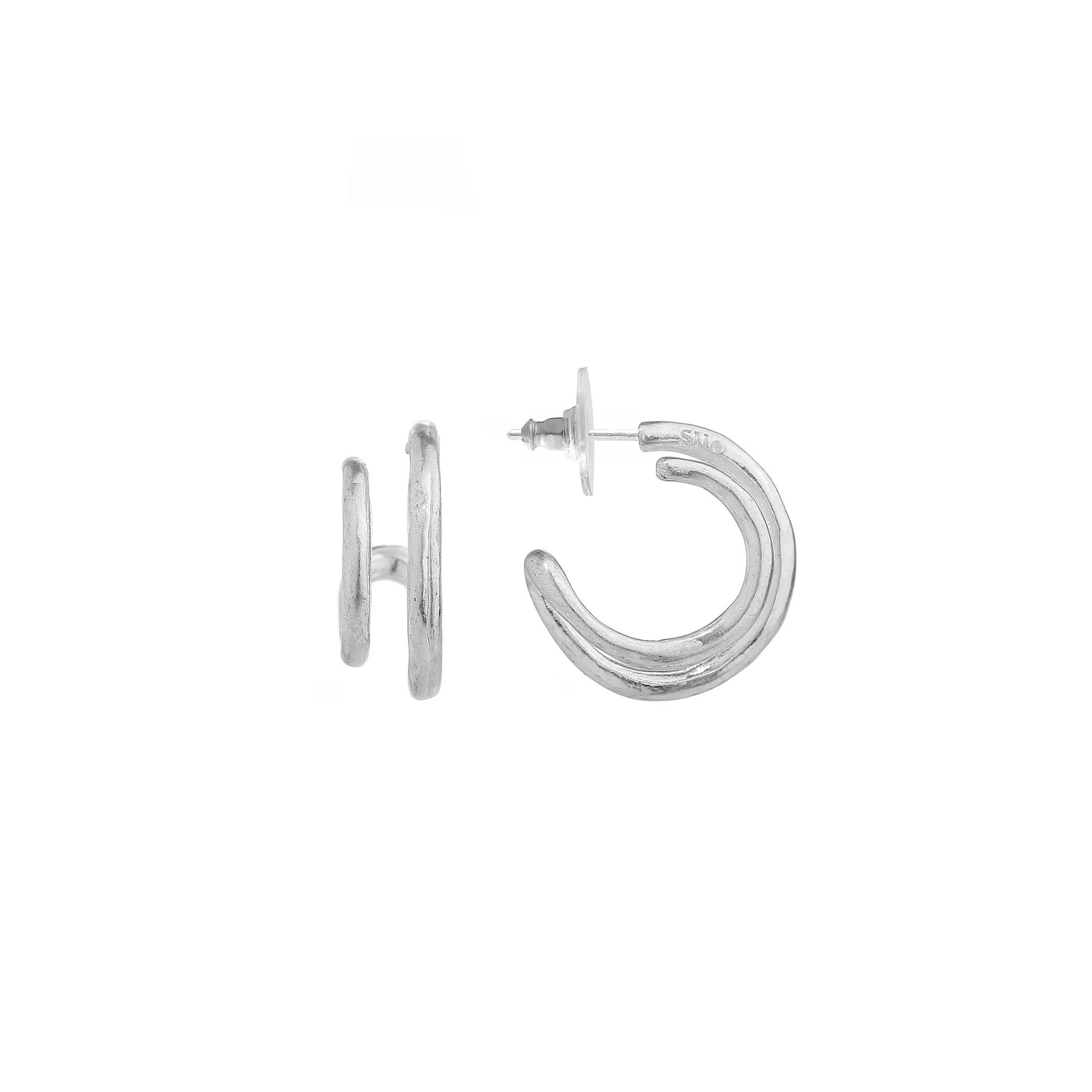 Bella Uno Worn Silver Faux Double Hoop Post Earrings, Women's, Gold Tone Product Image