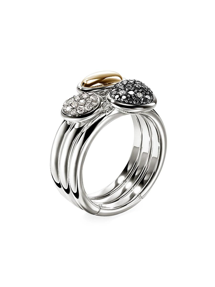 Womens Pebble 14K Yellow Gold, Sterling Silver, Black Diamond & 0.19 TCW Diamond Pav Ring Product Image