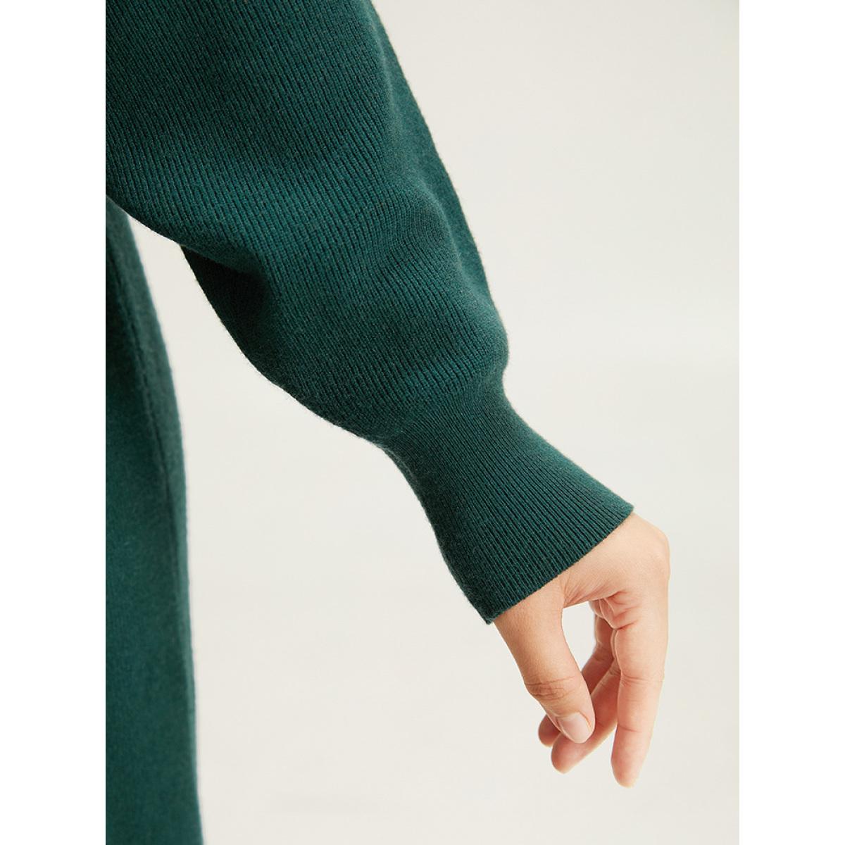 Plus Size Supersoft Essentials Solid Belted Split Batwing Sleeve Sweater Dress DarkGreen Women Casual Loose Long Sleeve Dailywear Sweater Dresses BloomChic 28/5X Product Image