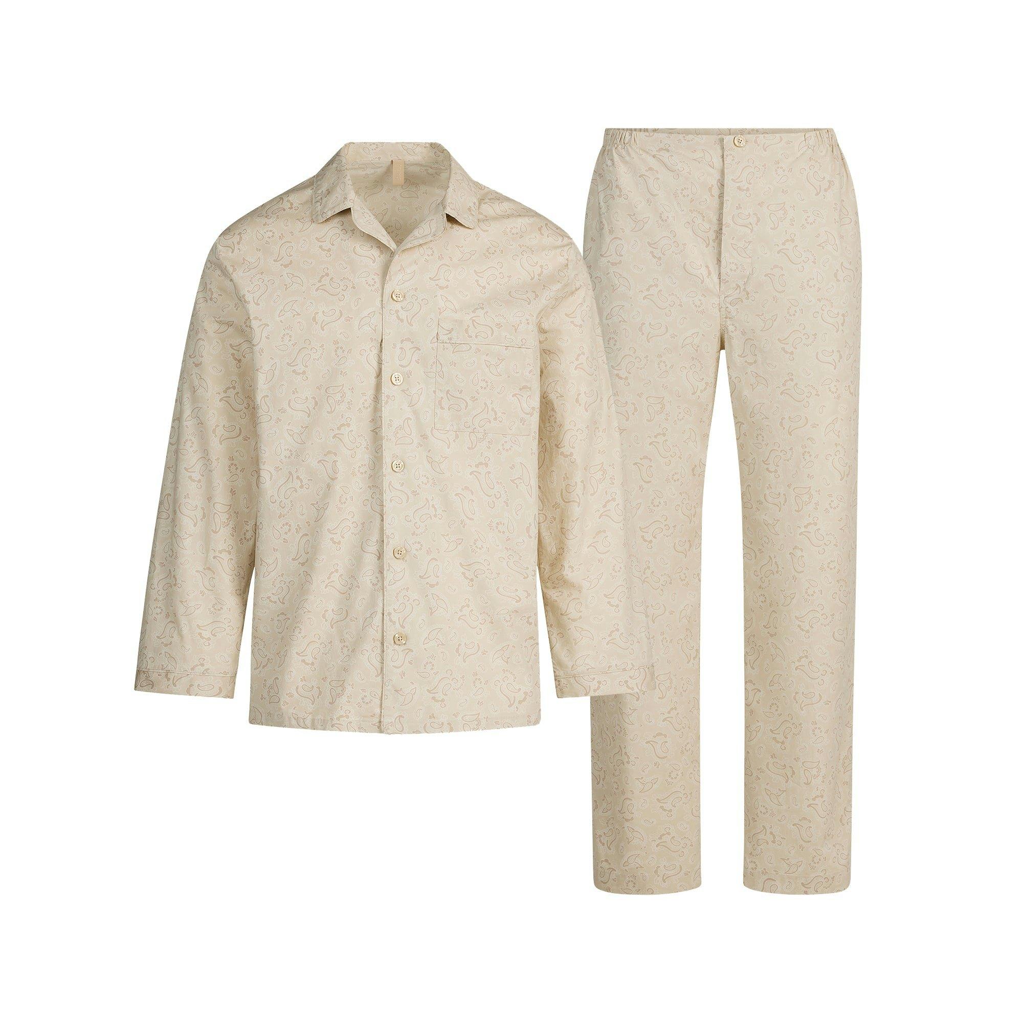 COTTON POPLIN MENS LONG SLEEP SET | TAN PAISLEY PRINT Product Image
