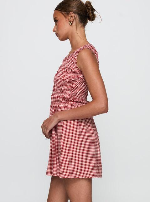 Winxie Shirred Mini Dress Red Gingham Product Image
