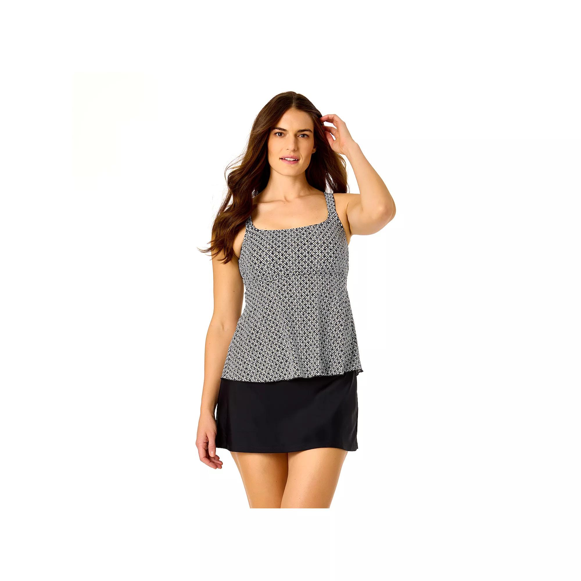 Women's Lands' End Baby Doll Tankini Swim Top, Size: Small, Tiled Geo Black Product Image