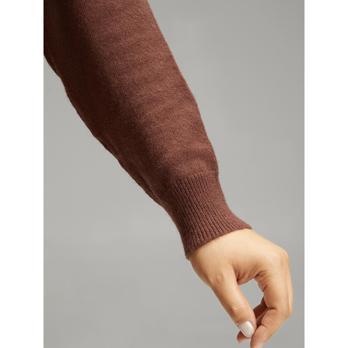 Plus Size Supersoft Essentials Anti-Pilling Contrast Button Up Pullover Brown Women Casual Loose Long Sleeve Dailywear Cardigans BloomChic 18-20/2X Product Image