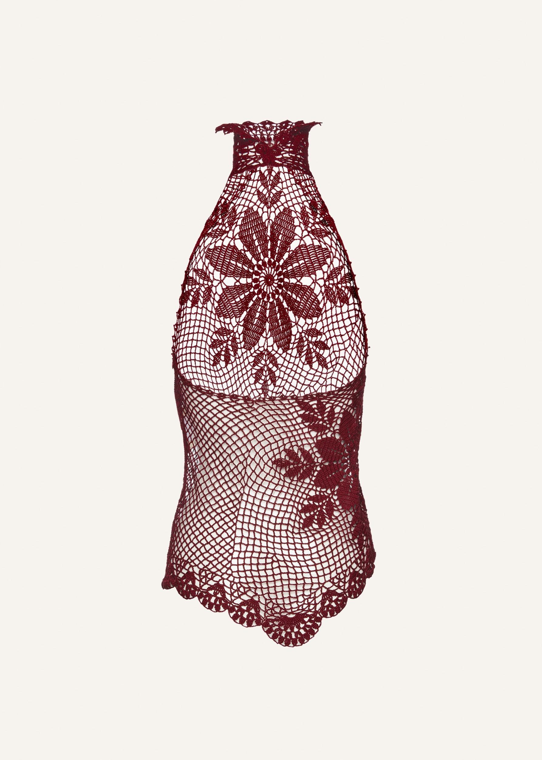 Lace crochet high neck blouse in bordeaux Product Image