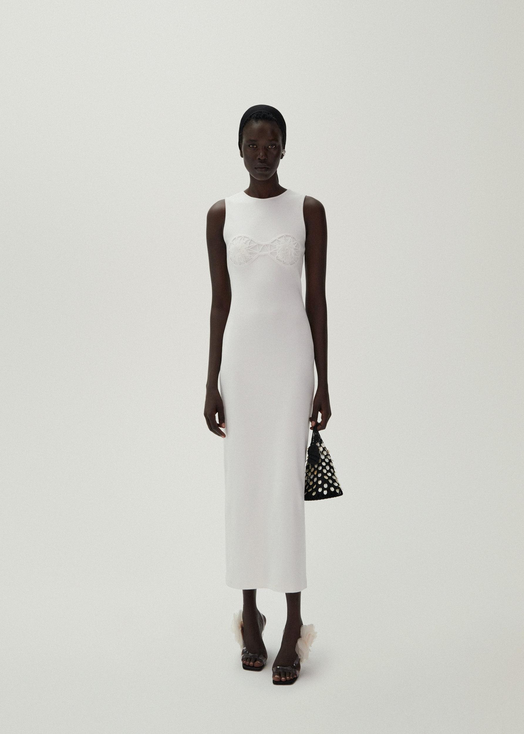 Crochet bra cotton tank dress in white Product Image