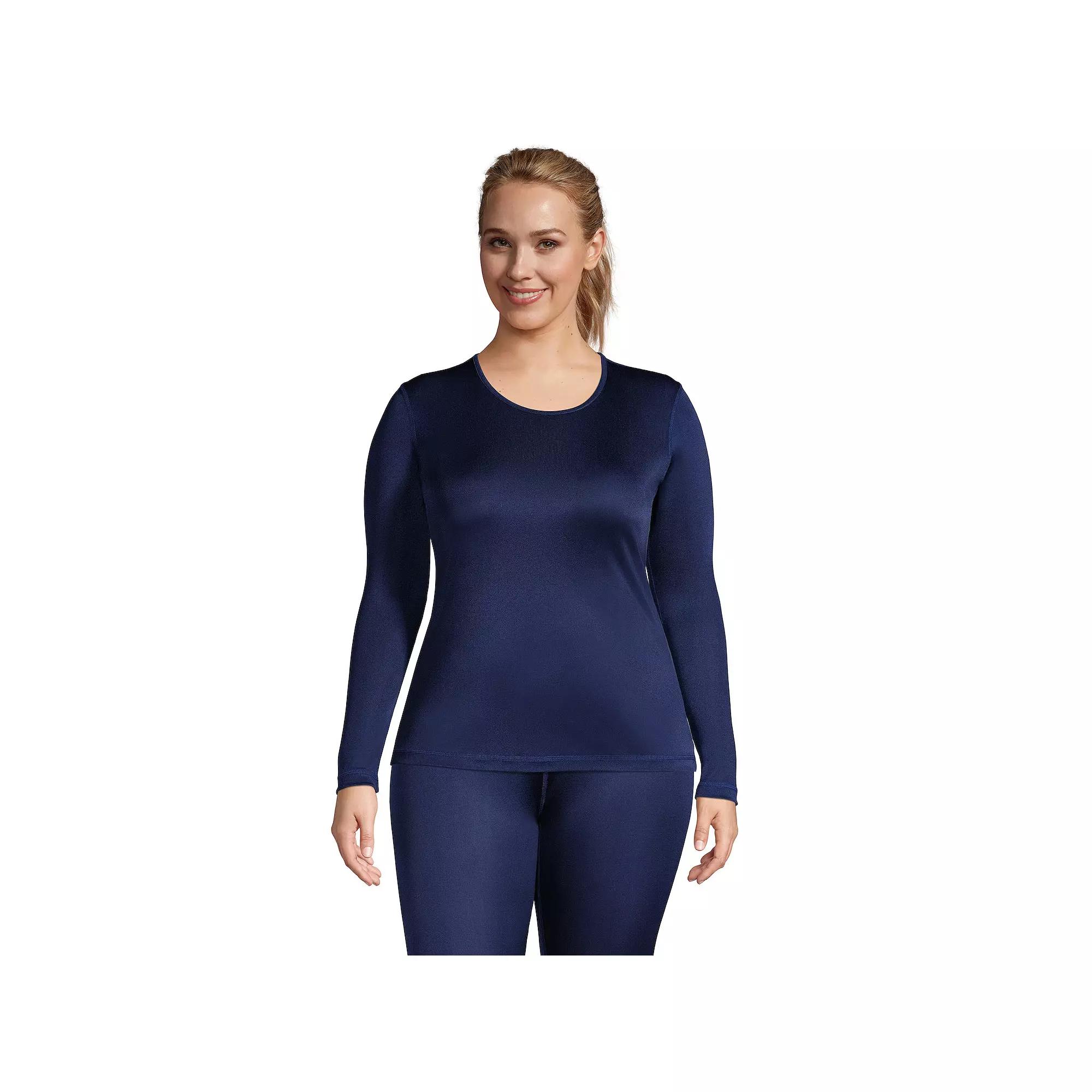 Plus Size Lands' End Silk Interlock Crewneck Undershirt, Women's, Size: 3XL, Deep  Blue Product Image