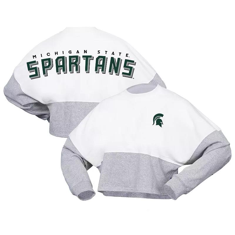 Women's Spirit Jersey White Michigan State Spartans Heather Block Cropped Long Sleeve Jersey T-Shirt,  Product Image