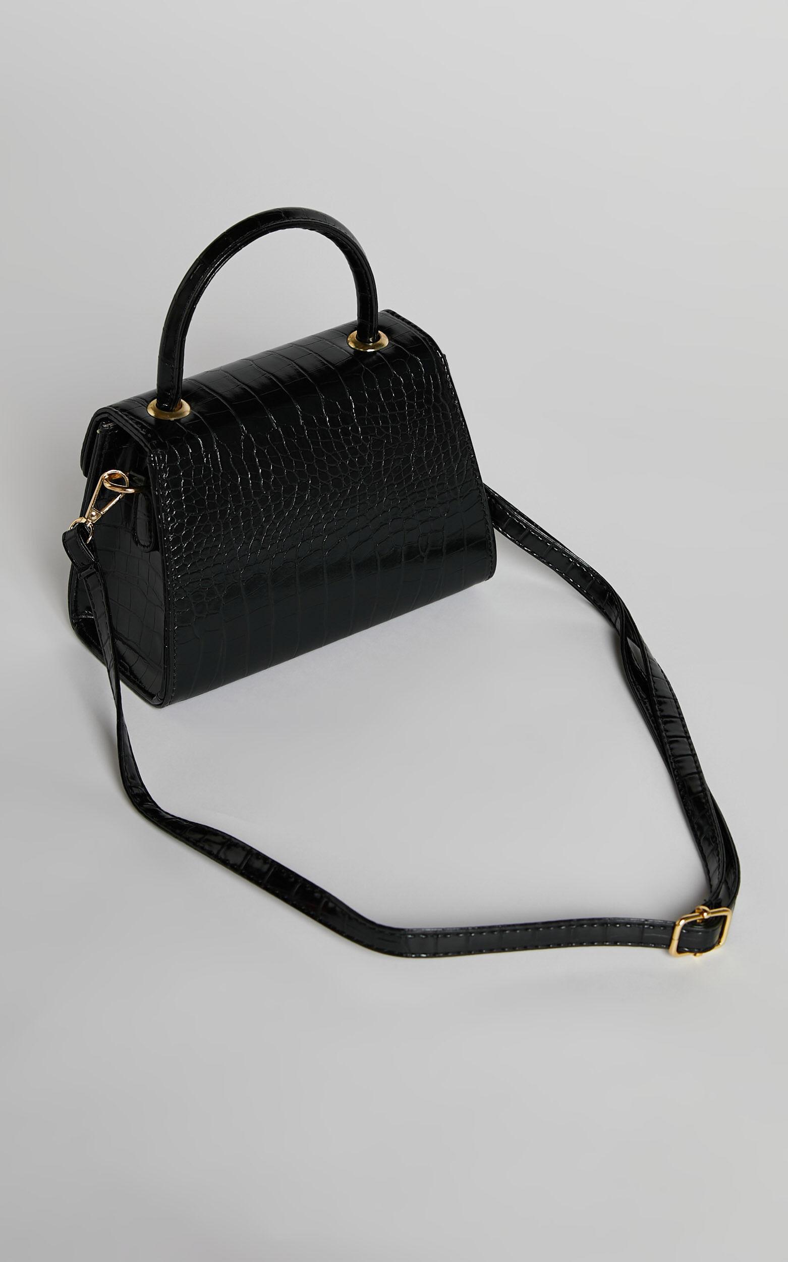 Marilou Bag - Croc Embossed Top Handle Crossbody Bag in Black Product Image