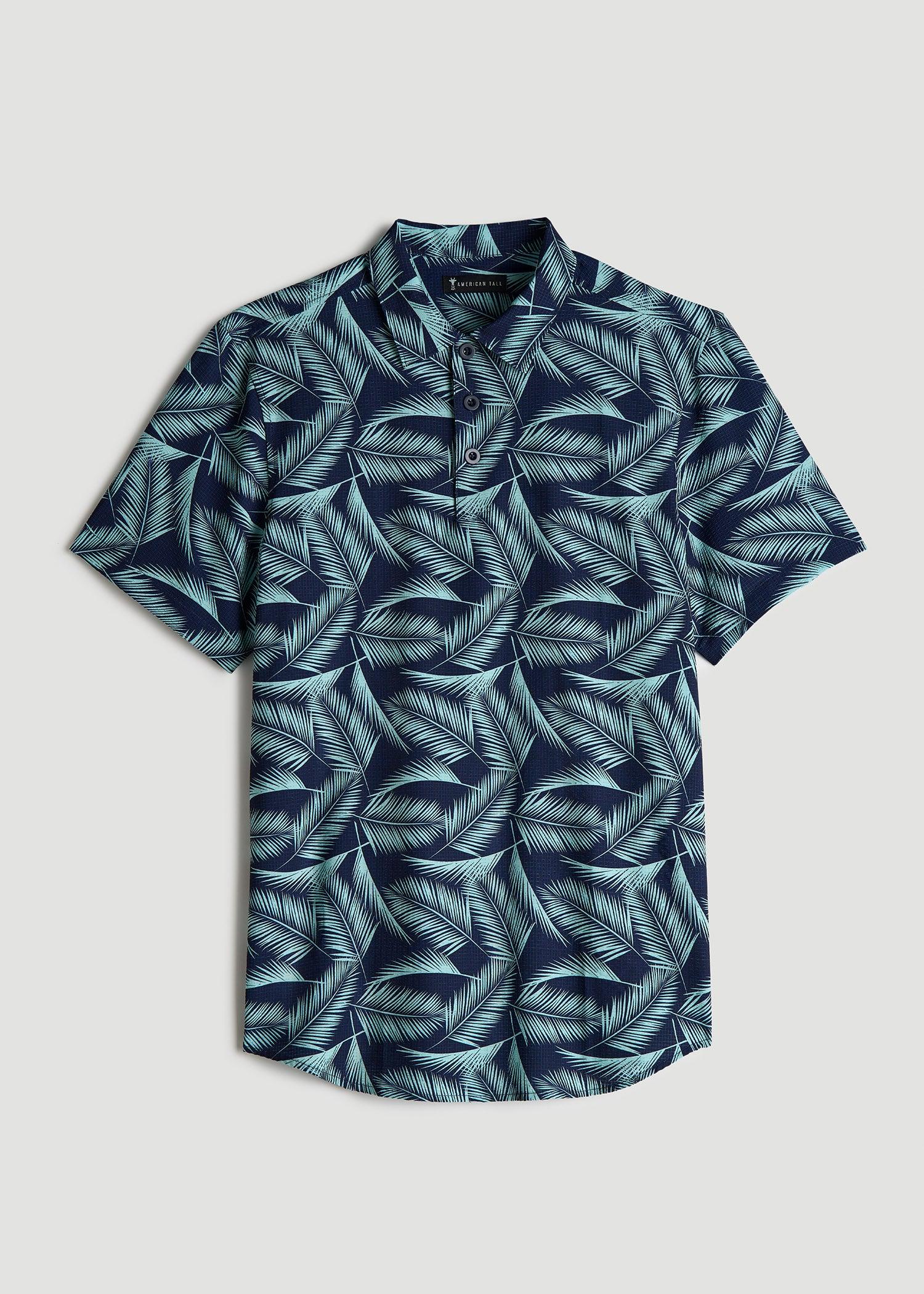 Coastal Perforated Polo Shirt for Tall Men in Navy and Aqua Palms Male Product Image