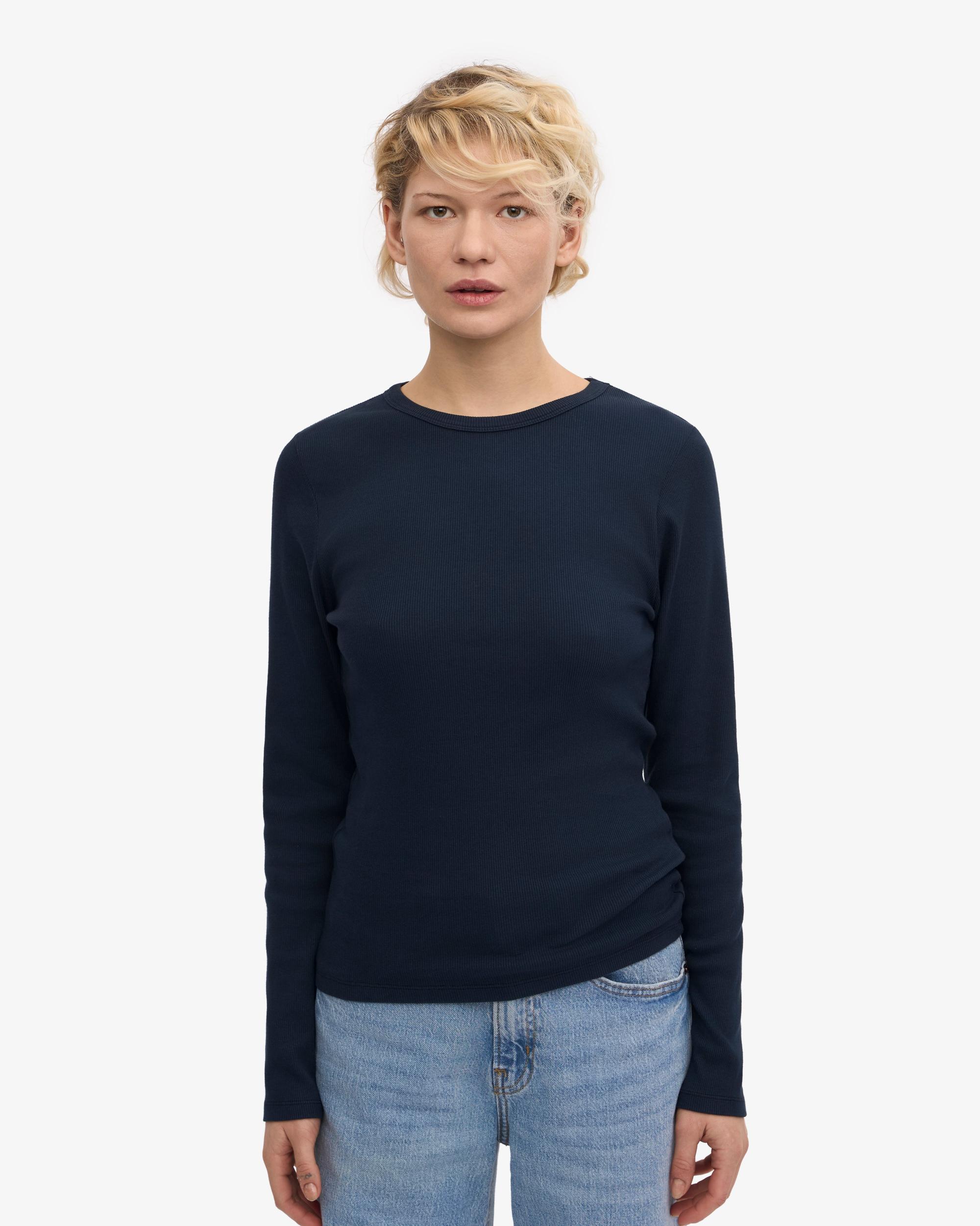 Women Organic Rib LS T-Shirt - Navy Blue Product Image