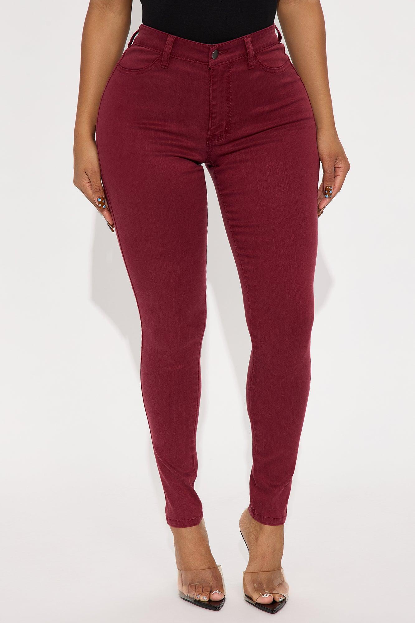 Classic Mid Waist Soft Stretch Skinny Jeans - Burgundy Female Product Image