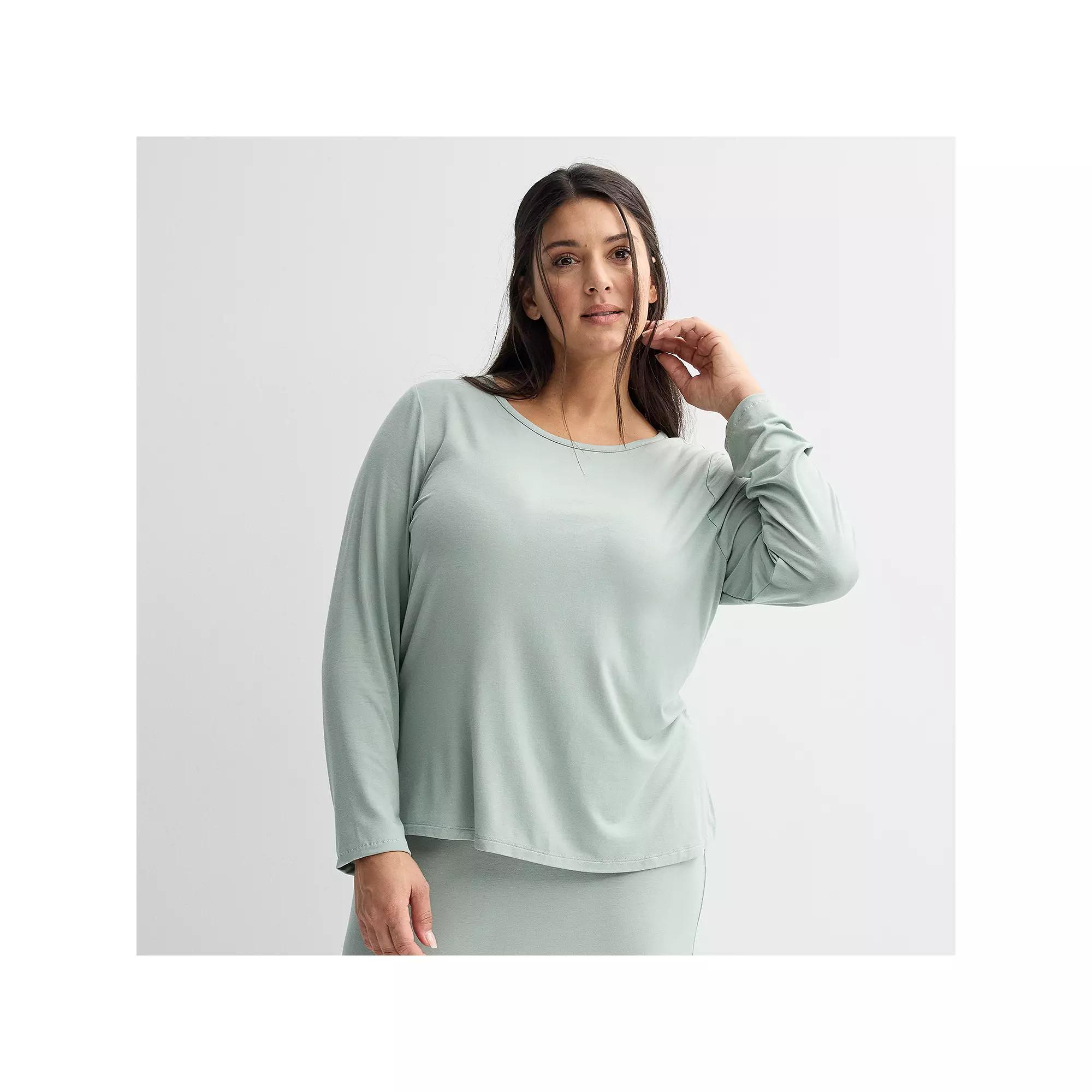 Plus Size Sonoma Goods For Life® Long Sleeve Sleep T-Shirt, Women's, Size: 1XL, White Green Product Image