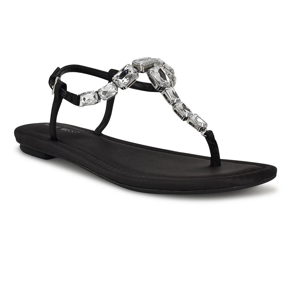 Nine West Dynasti Womens Square Toe Flat Embellished Sandals Product Image