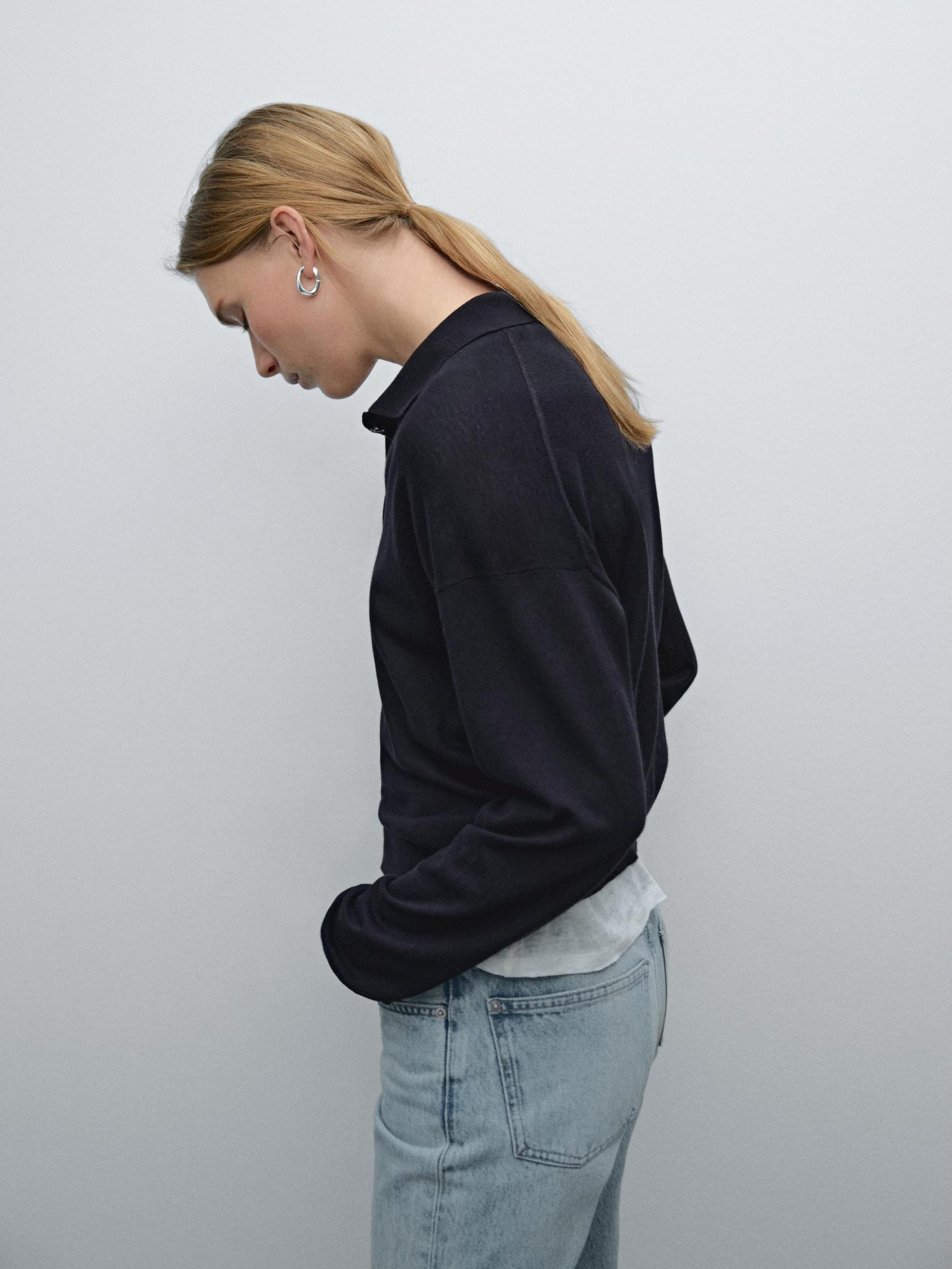 Cotton blend knit polo sweater Product Image