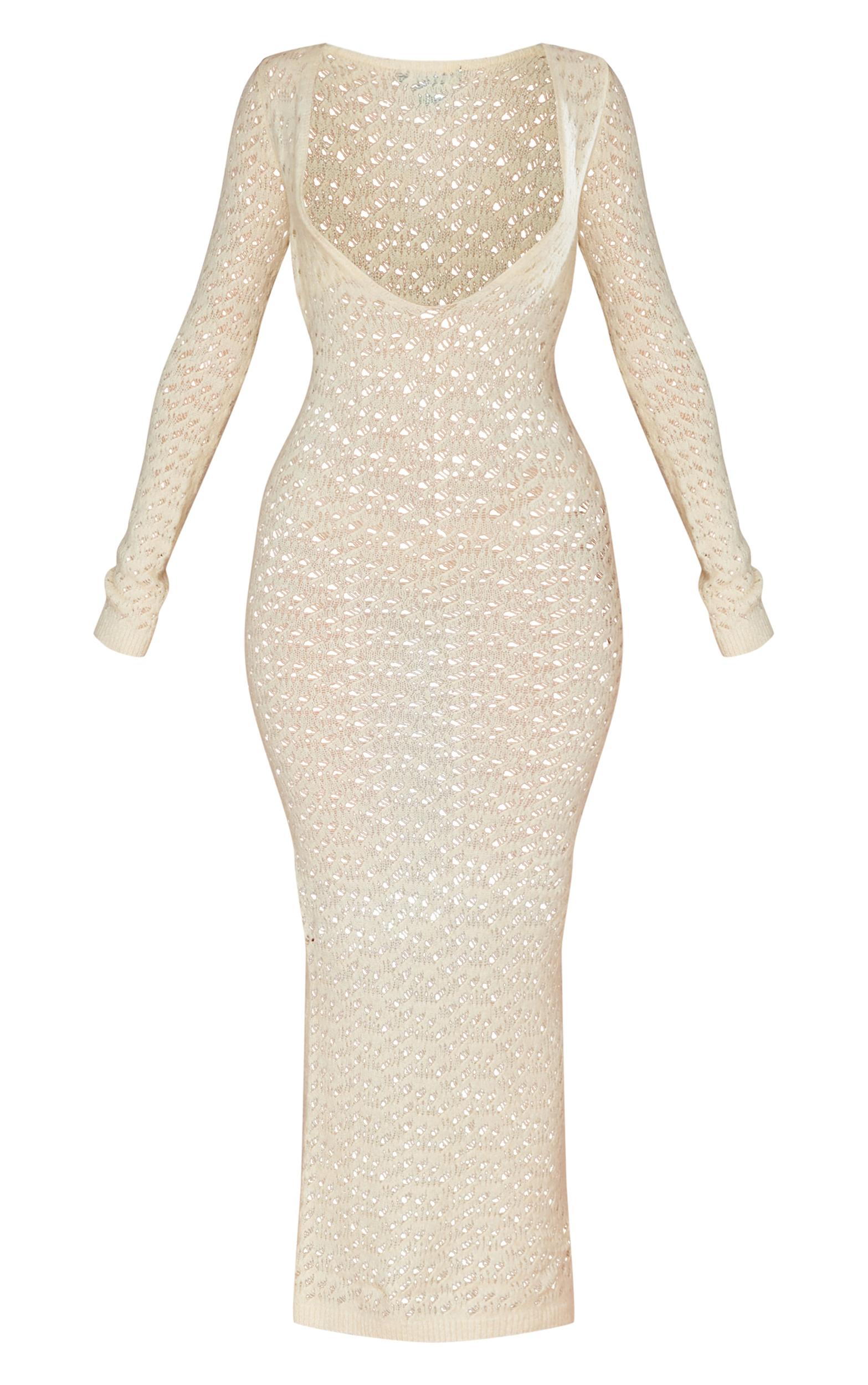 Petite Cream Knitted Open Front Maxi Dress Product Image