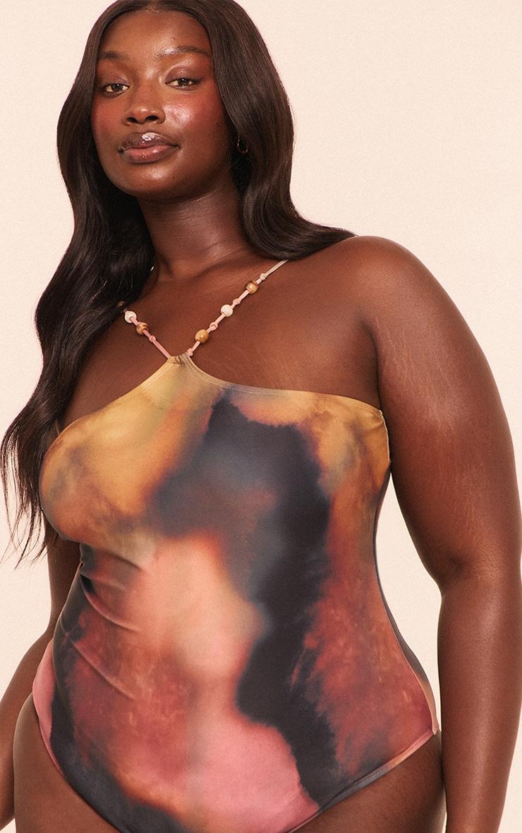 Plus Multi Blurred Print Bandeau Swimsuit Product Image