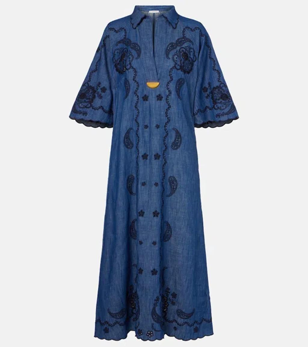 ZIMMERMANN Womens Railway Blue Aster Embroidered Denim Midi Dress Xs Product Image