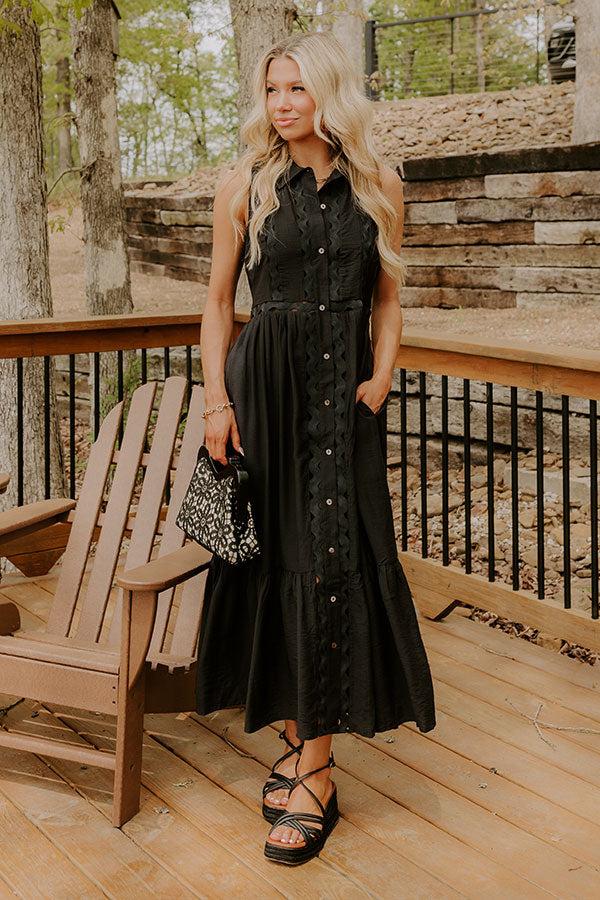 Graceful Moments Button Down Midi Dress in Black Product Image