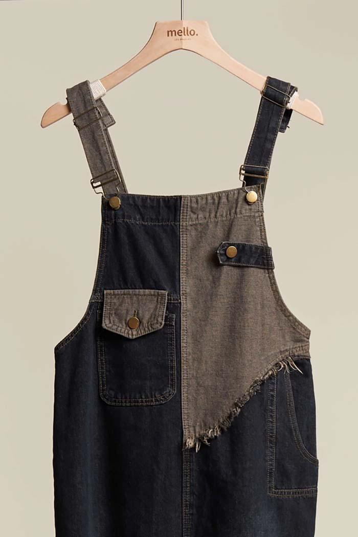 Denim Color Block Overall Dress Product Image