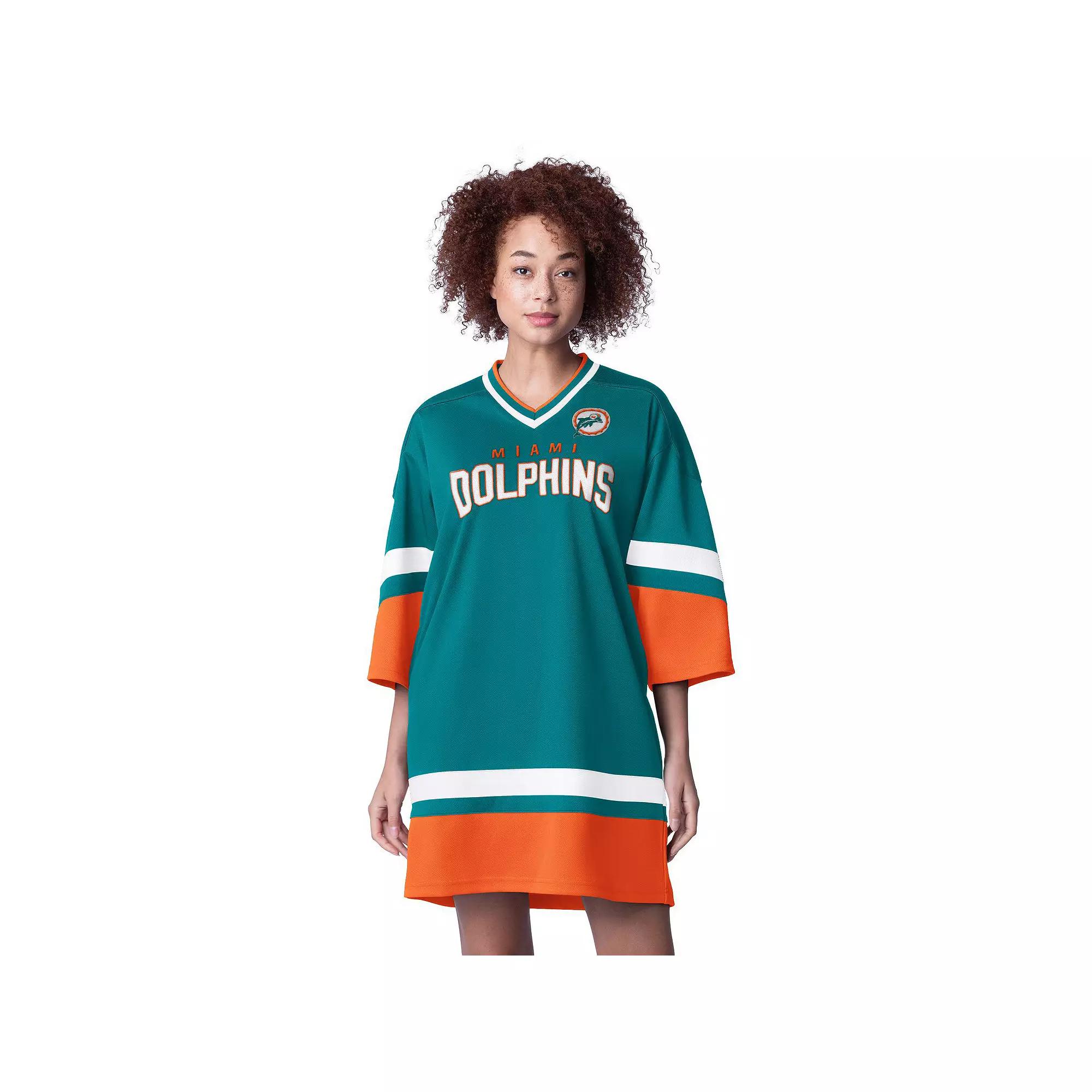 Women's Starter Aqua Miami Dolphins Slap Shot 3/4 Sleeve Sneaker Dress,  Product Image