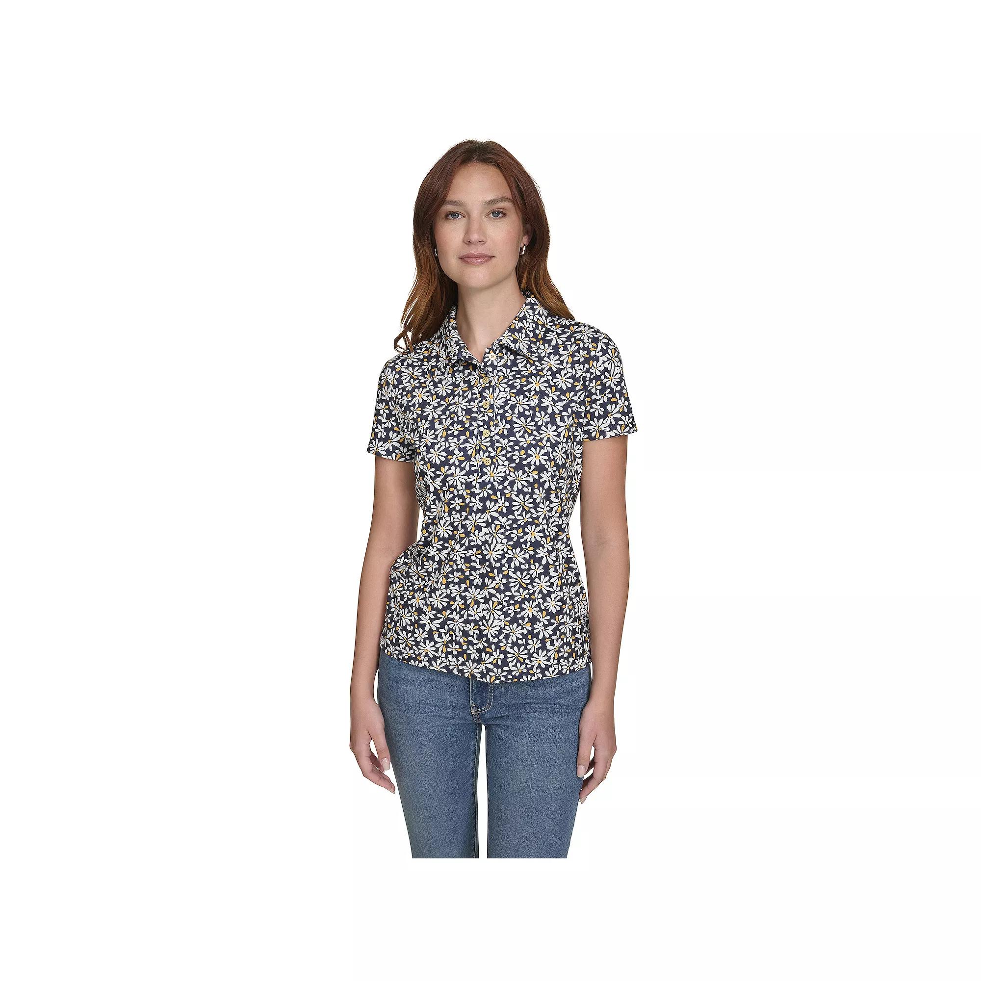 Women's Nautica Daisy Short Sleeve Polo, Size: XL, Daisy Print Product Image
